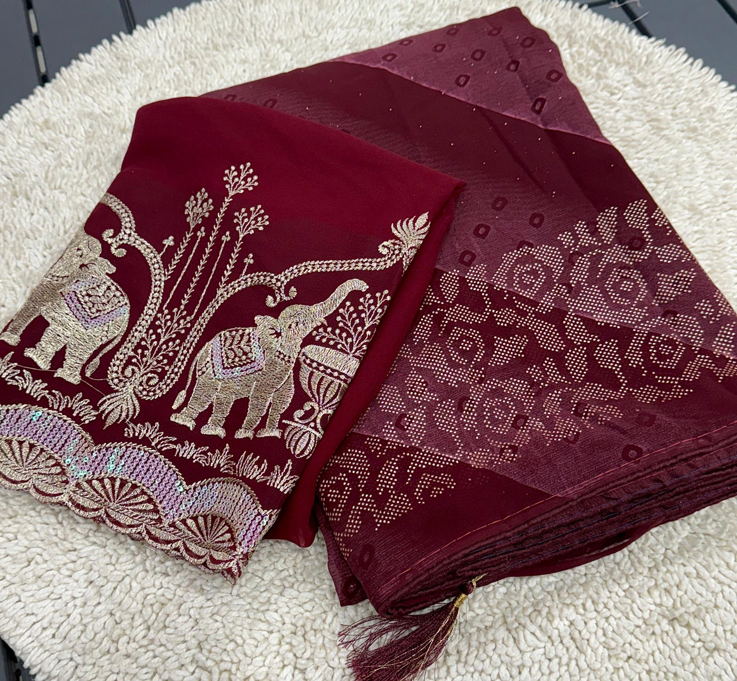 NN-2007 PREMIUM Georgette fabric with beautiful print with panel coarding foil allover saree.