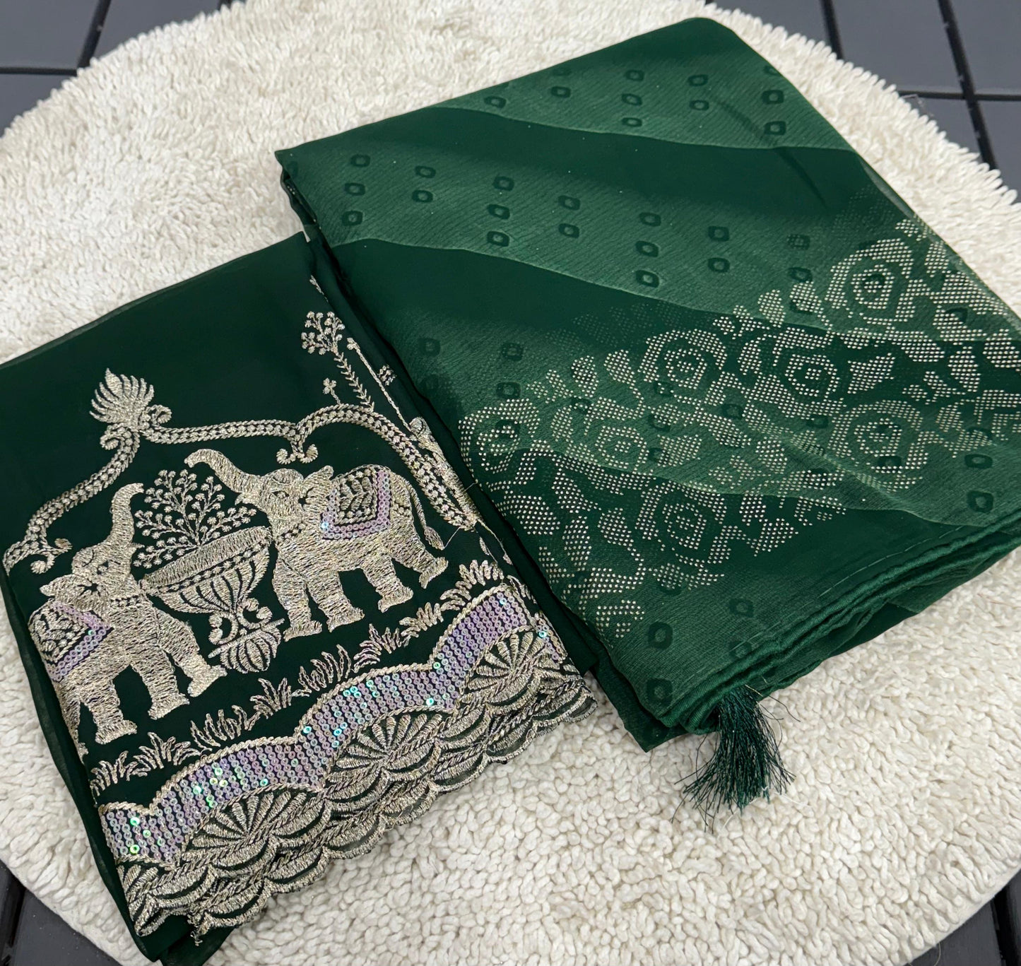 NN-2007 PREMIUM Georgette fabric with beautiful print with panel coarding foil allover saree.