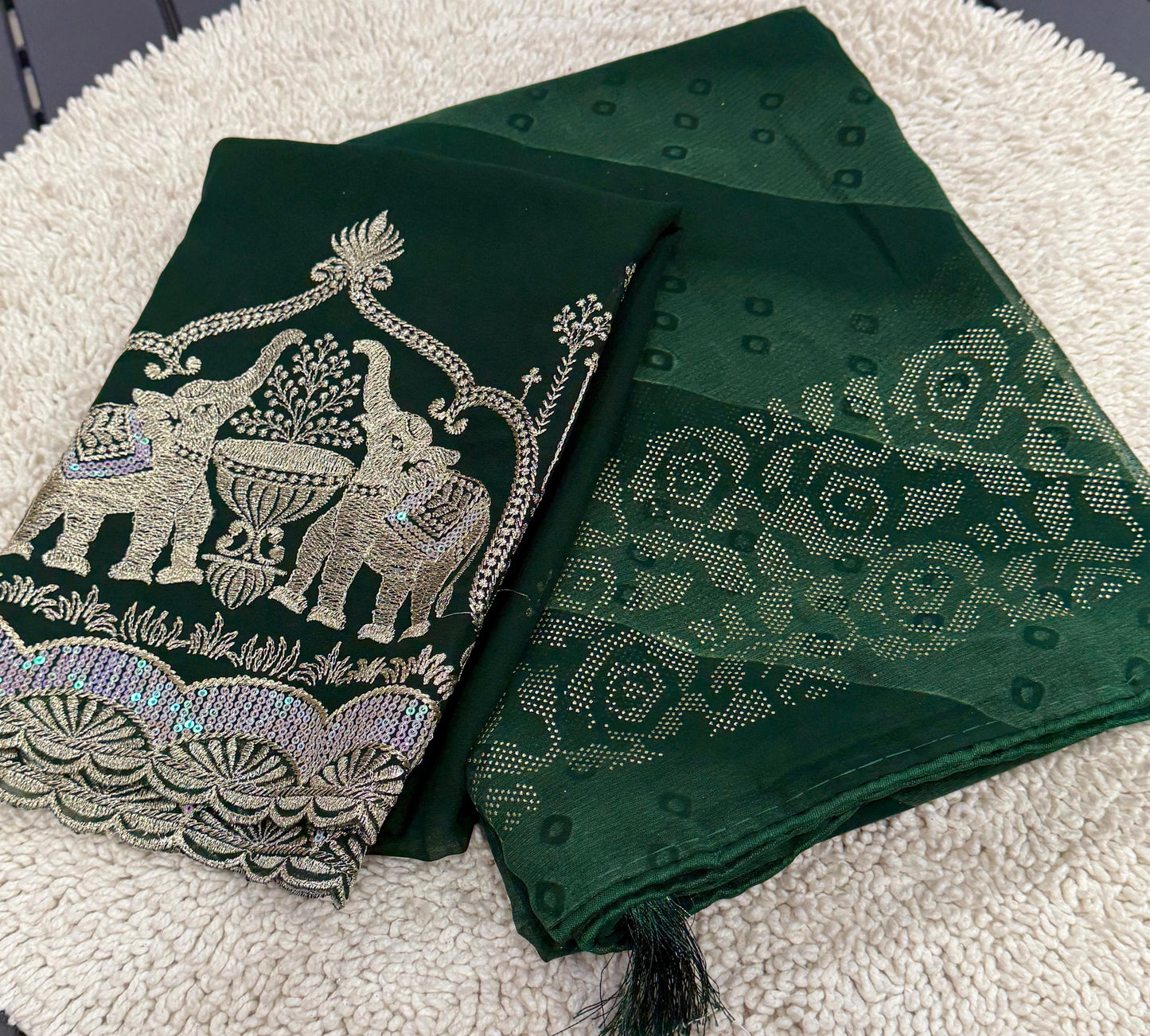NN-2007 PREMIUM Georgette fabric with beautiful print with panel coarding foil allover saree.