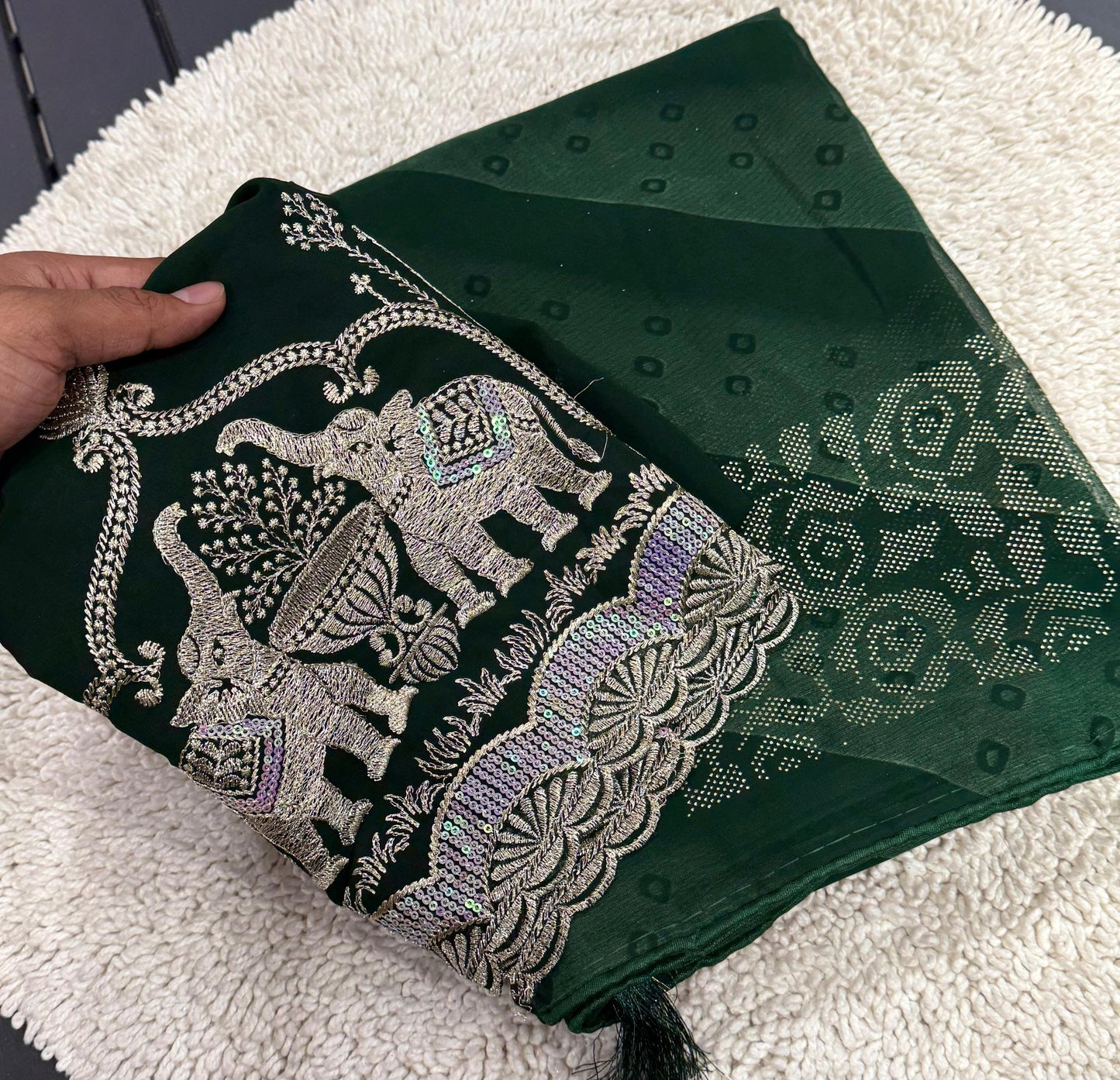 NN-2007 PREMIUM Georgette fabric with beautiful print with panel coarding foil allover saree.