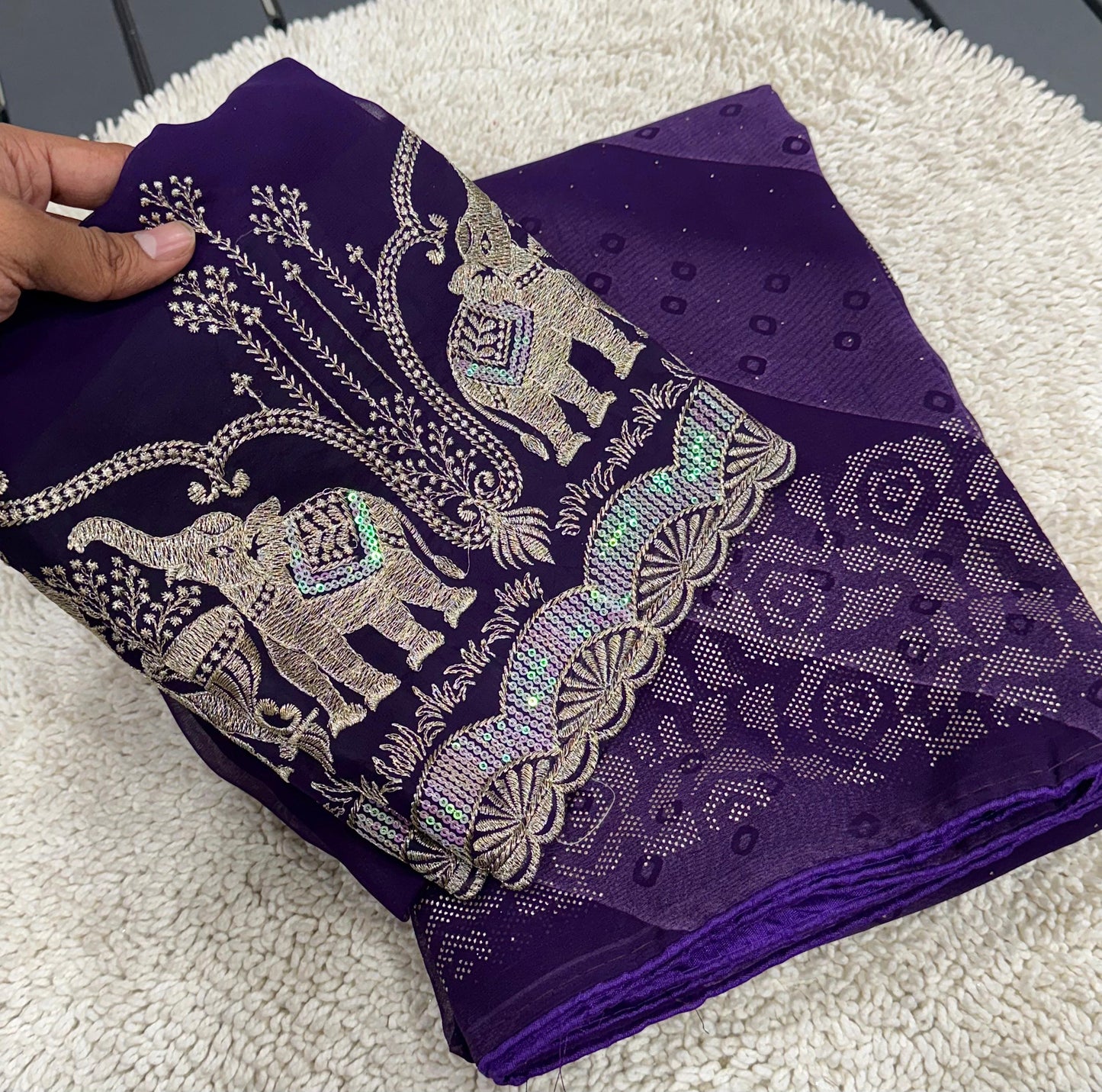 NN-2007 PREMIUM Georgette fabric with beautiful print with panel coarding foil allover saree.