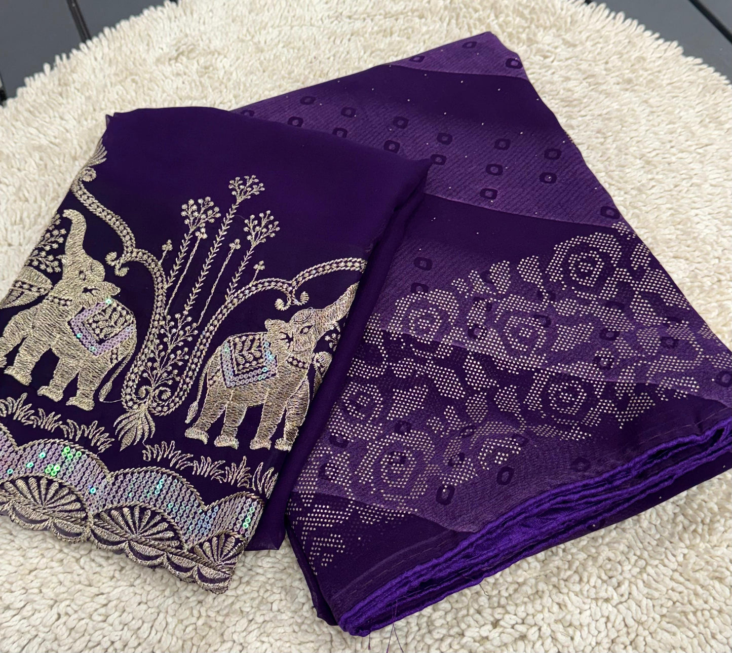 NN-2007 PREMIUM Georgette fabric with beautiful print with panel coarding foil allover saree.