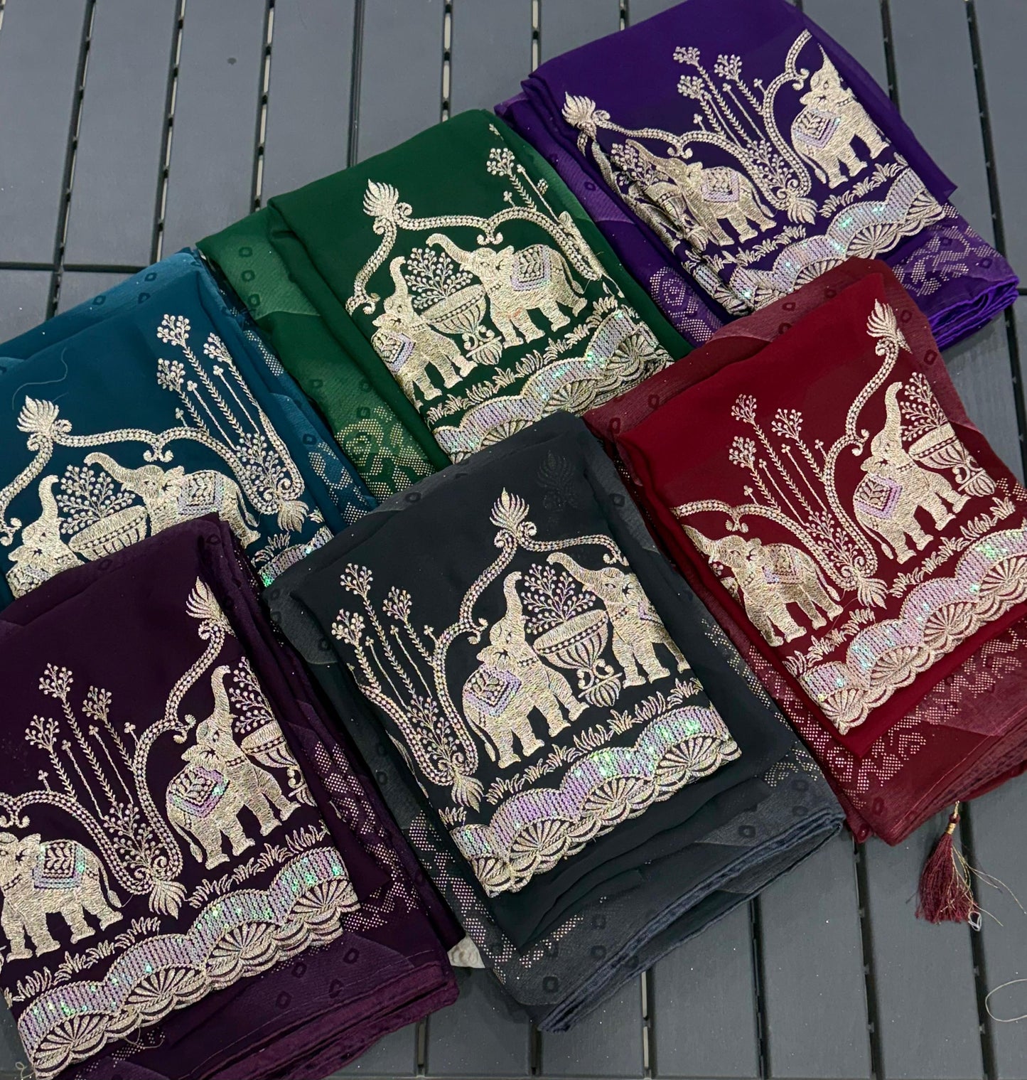 NN-2007 PREMIUM Georgette fabric with beautiful print with panel coarding foil allover saree.