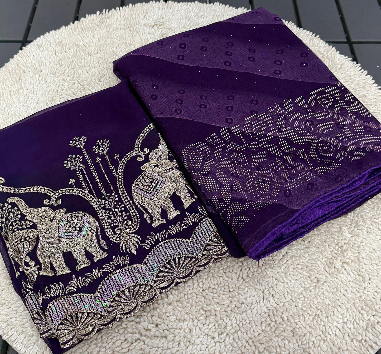 NN-2007 PREMIUM Georgette fabric with beautiful print with panel coarding foil allover saree.