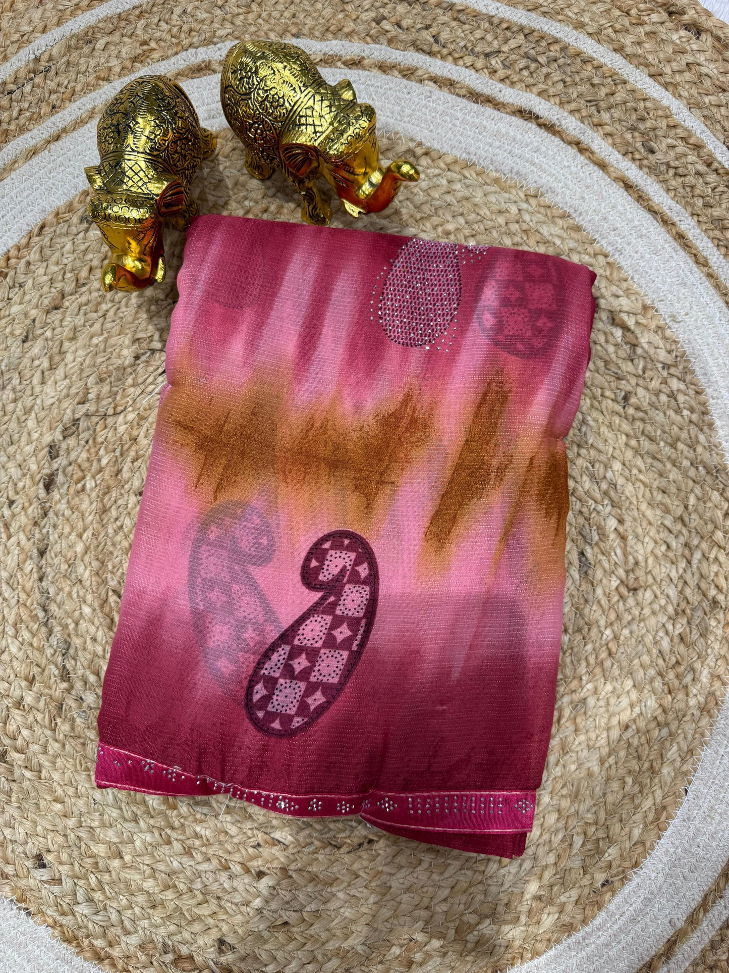 RR-KESAR WEIGHTLESS SAREE WITH BEAUTIFUL PRINT DESIGN WITH SIROSKI ON BUTA AND WITH SIROSKI LACE