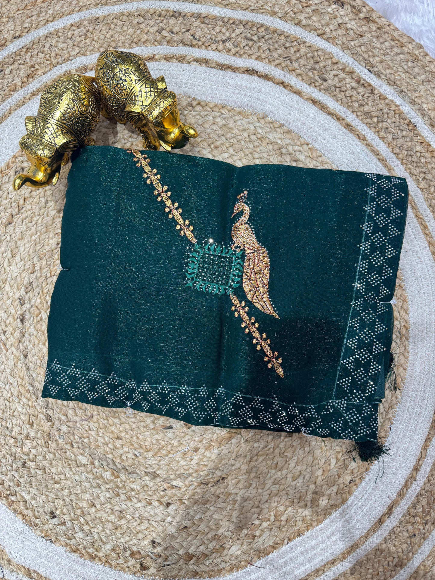 SJ-LALBAGH PREMIUM SIMMER SAREE SIRSOKI BORDER WITH BEAUTIFUL PEACOCK DESIGN EMBRODIERY WORK  WITH SIROSKI