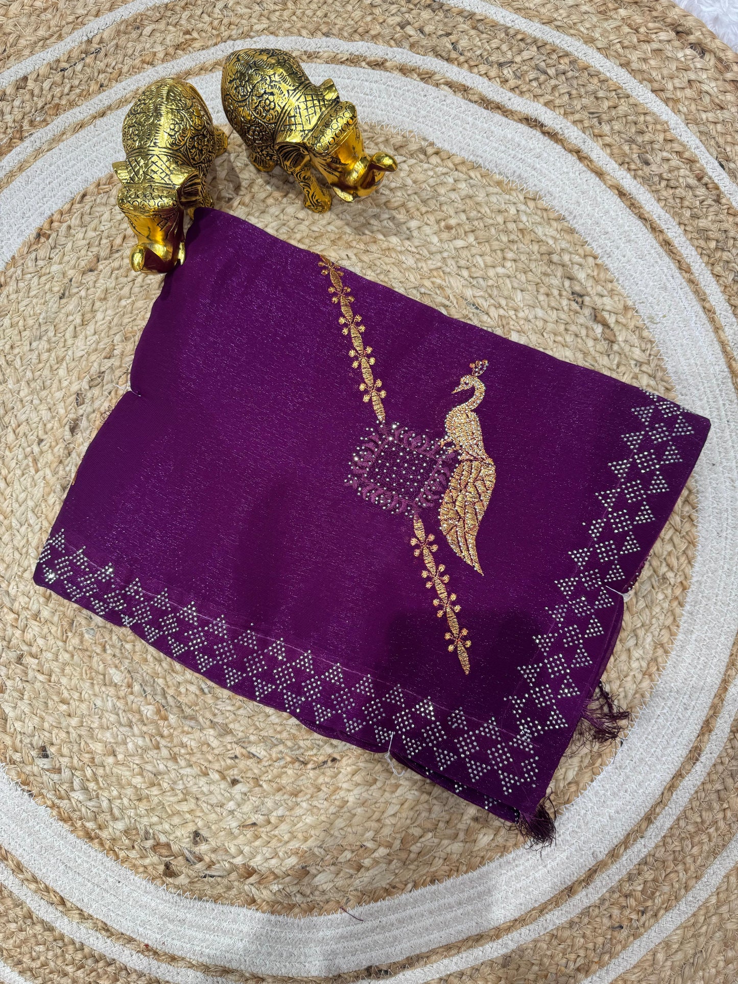 SJ-LALBAGH PREMIUM SIMMER SAREE SIRSOKI BORDER WITH BEAUTIFUL PEACOCK DESIGN EMBRODIERY WORK  WITH SIROSKI