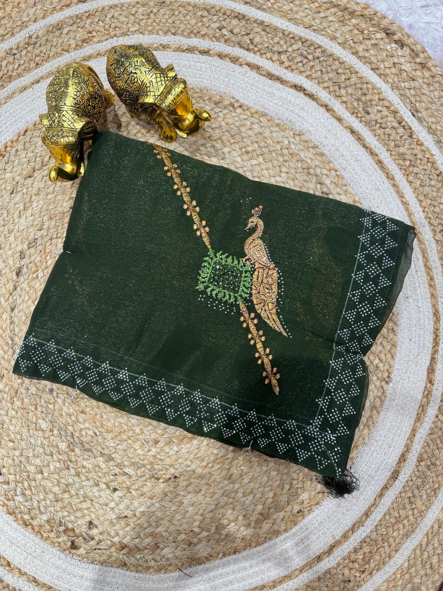 SJ-LALBAGH PREMIUM SIMMER SAREE SIRSOKI BORDER WITH BEAUTIFUL PEACOCK DESIGN EMBRODIERY WORK  WITH SIROSKI