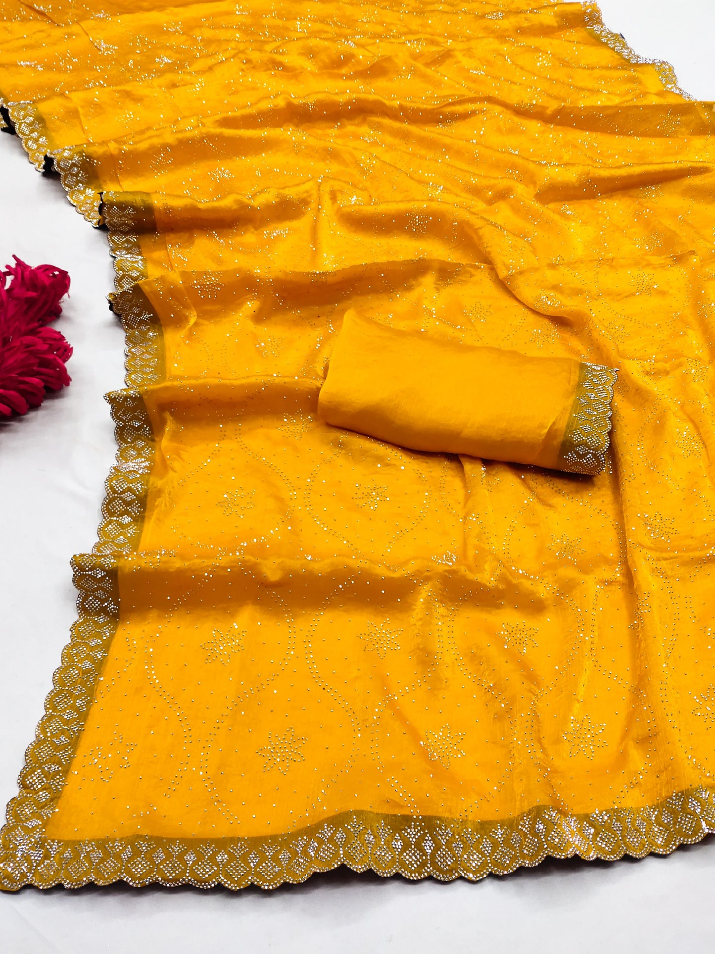 SW-TRIVENI TRENDING FENDI CHIFFON SAREE WITH HEAVY SWAROVSKI DESIGN ALL OVER THE SAREE