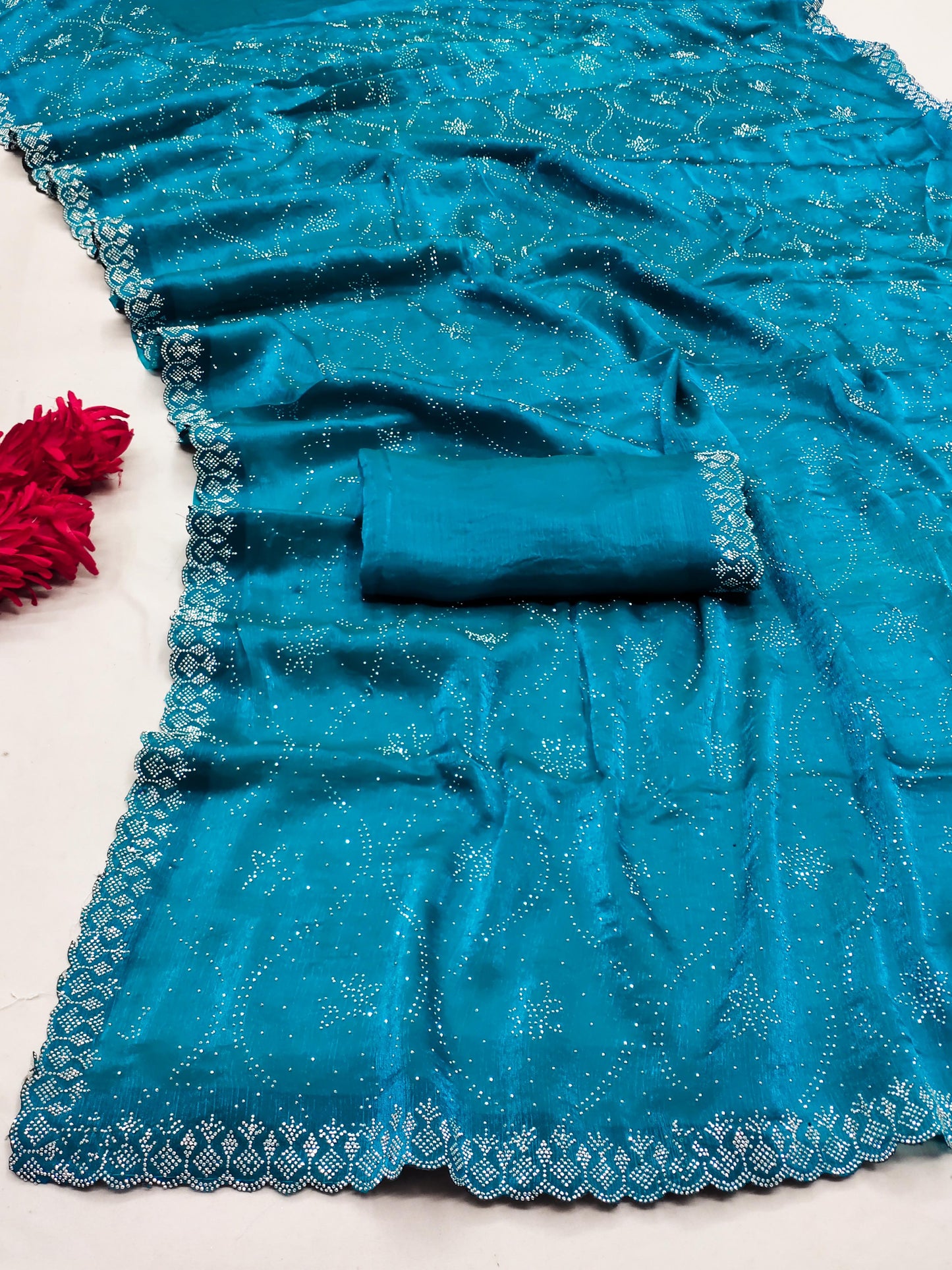 SW-TRIVENI TRENDING FENDI CHIFFON SAREE WITH HEAVY SWAROVSKI DESIGN ALL OVER THE SAREE
