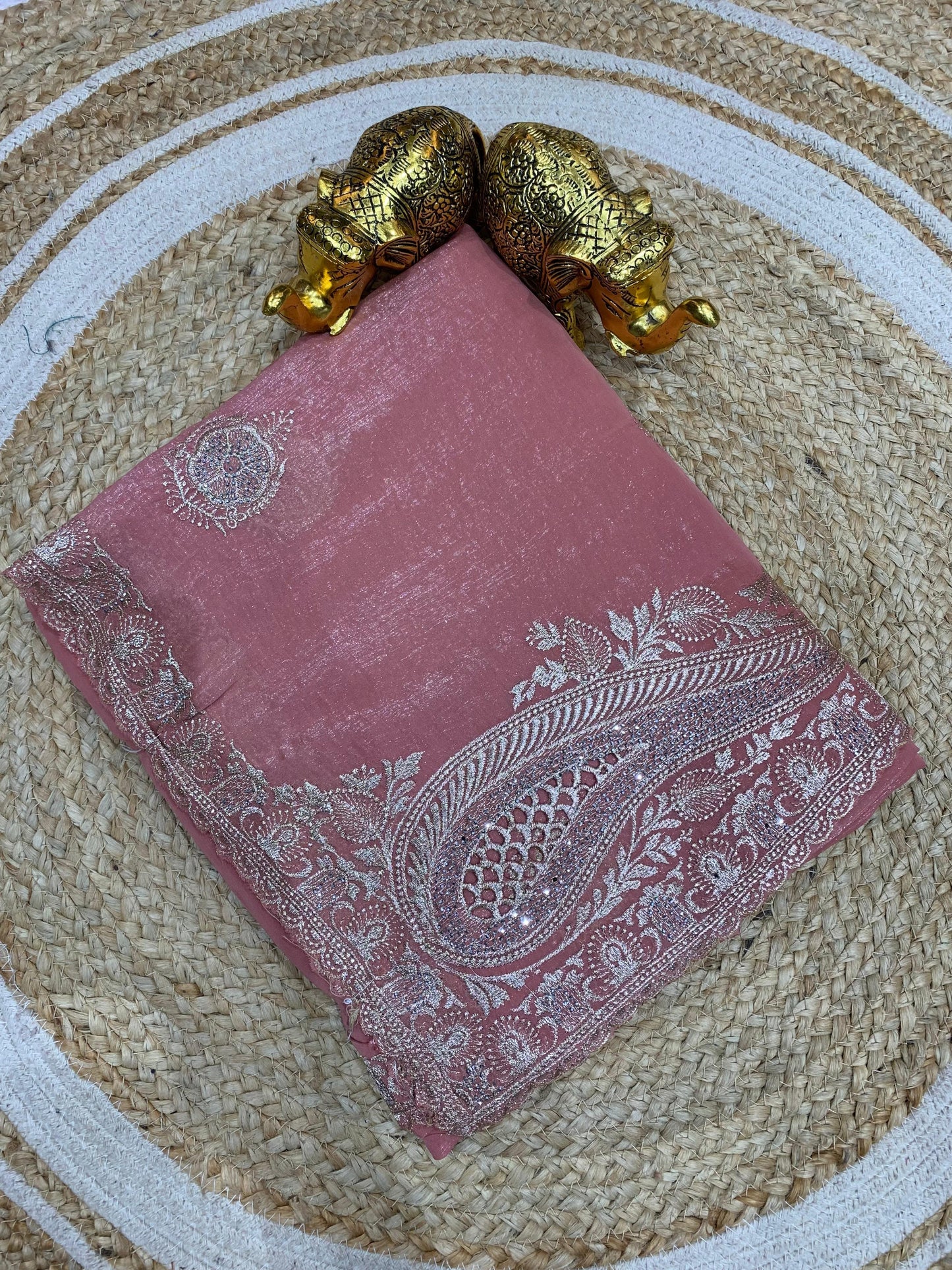 KAS-AARVI TRENDING CRUNCHY SAREE WITH BEAUTIFUL DESIGN ON PALLU WITH HEAVY EMBROIDERY WORK