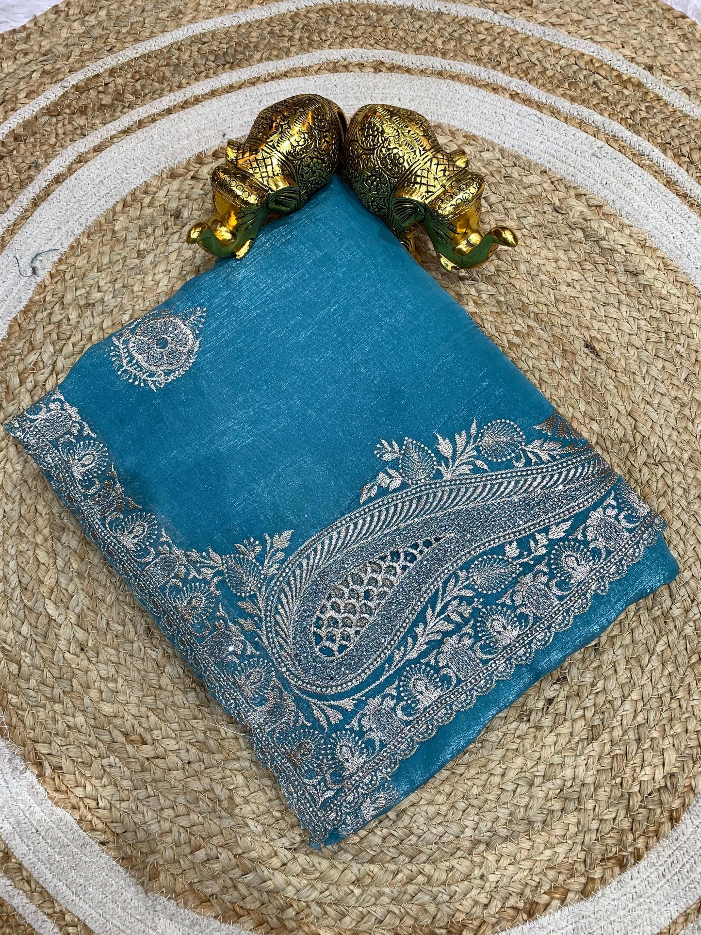 KAS-AARVI TRENDING CRUNCHY SAREE WITH BEAUTIFUL DESIGN ON PALLU WITH HEAVY EMBROIDERY WORK
