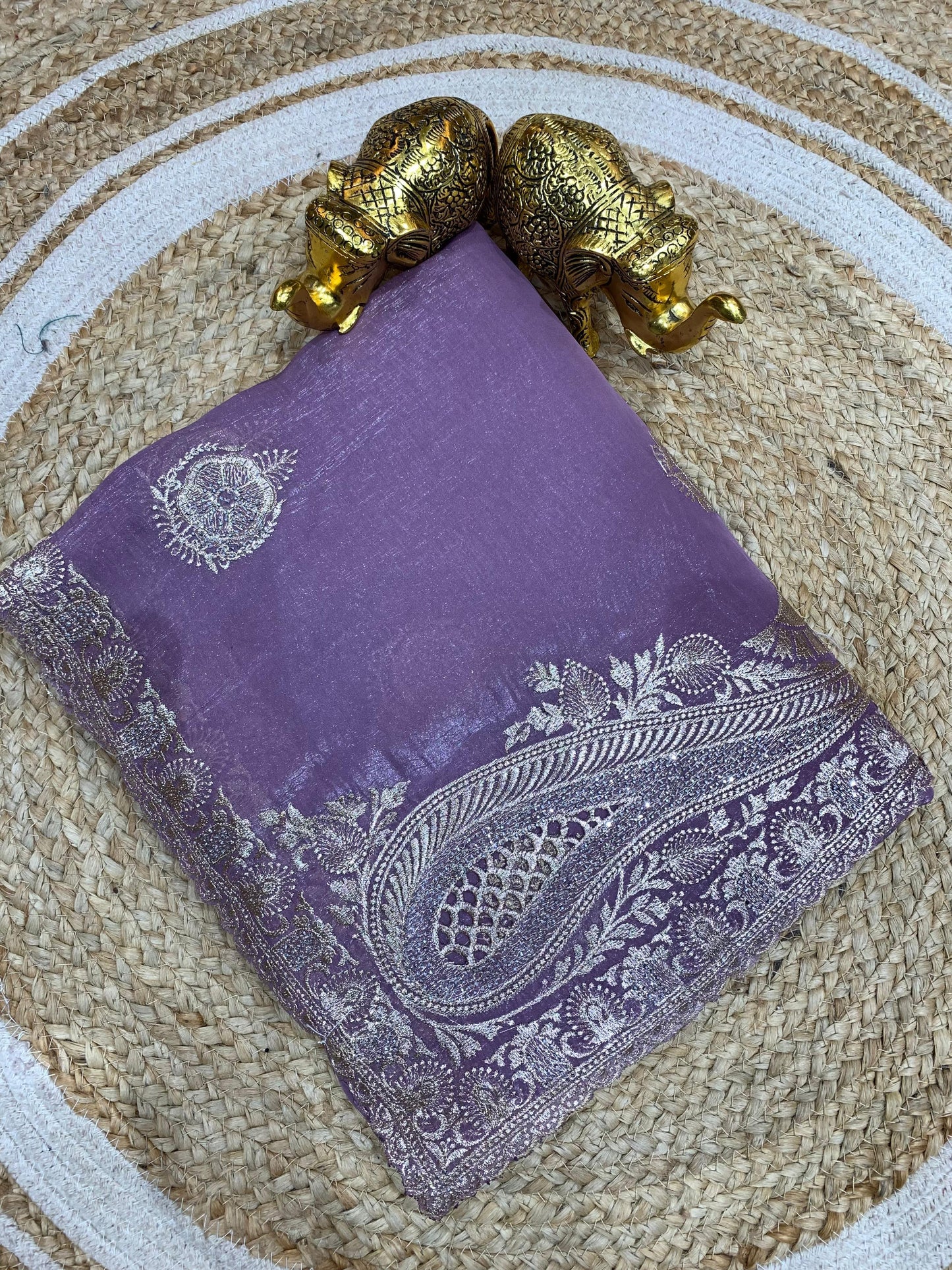 KAS-AARVI TRENDING CRUNCHY SAREE WITH BEAUTIFUL DESIGN ON PALLU WITH HEAVY EMBROIDERY WORK