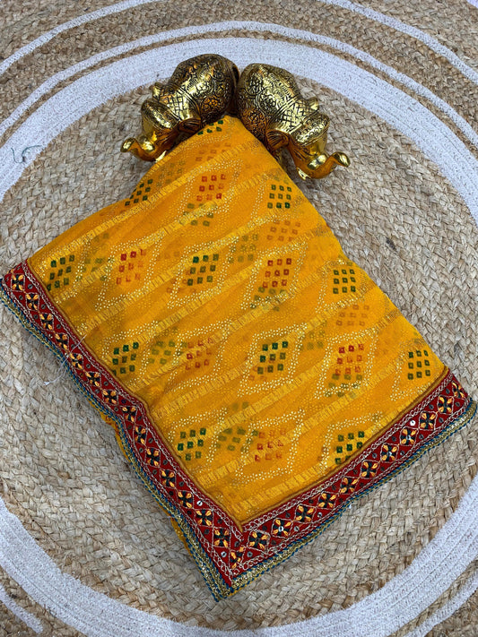 RJ-SHANDAR PREMIUM BANDHANI SAREE WITH FOIL WORK WITH BEAUTIFUL WORK BORDER