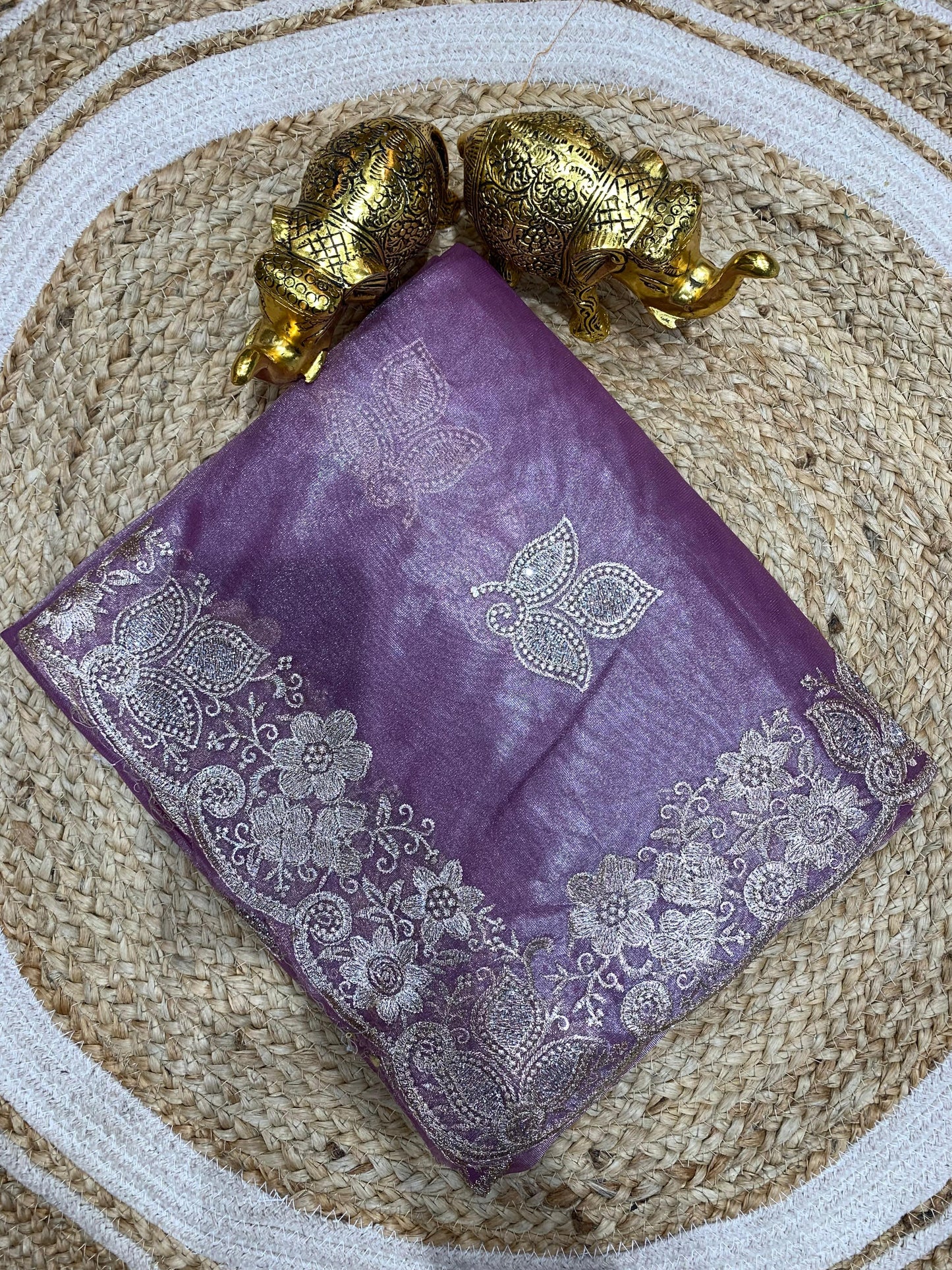 KAS-CHAR-DHAM PREMIUM TWILL NET SAREE WITH SILVER EMBROIDERY WORK ALL OVER