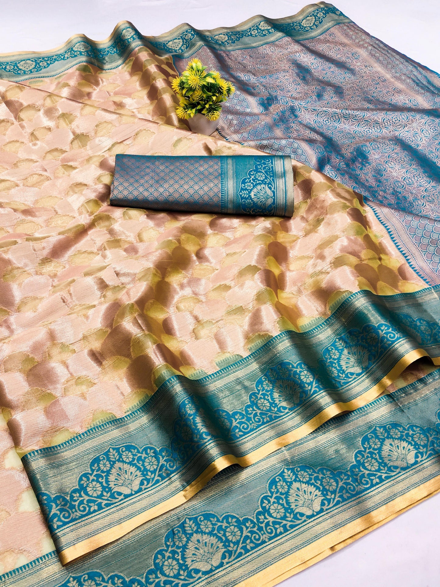 AJ-TISSUE GLASS TISSUE SILK SAREE WITH BEAUTIFUL DESIGN