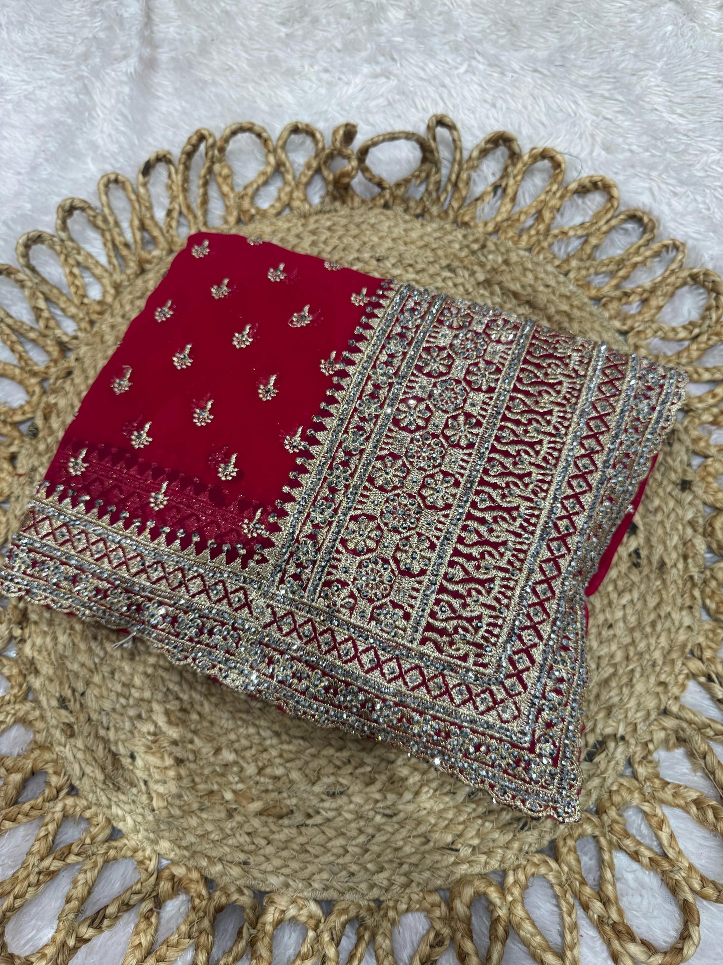 BS-NECKLACE BLOOMING SAREE WITH HEAVY EMBROIDERY WORK WITH HEAVY SILVER JHARKAN DIAMOND WORK ALL OVER