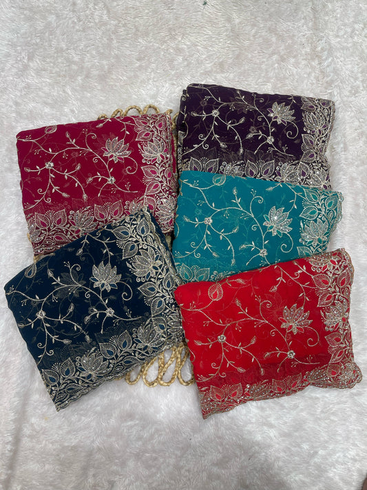 BS-JOCKEY BLOOMING SAREE WITH PREMIUM HEAVY EMBROIDERY WORK JHAL DESIGN WITH HEAVY DIAMOND WORK ALL OVER