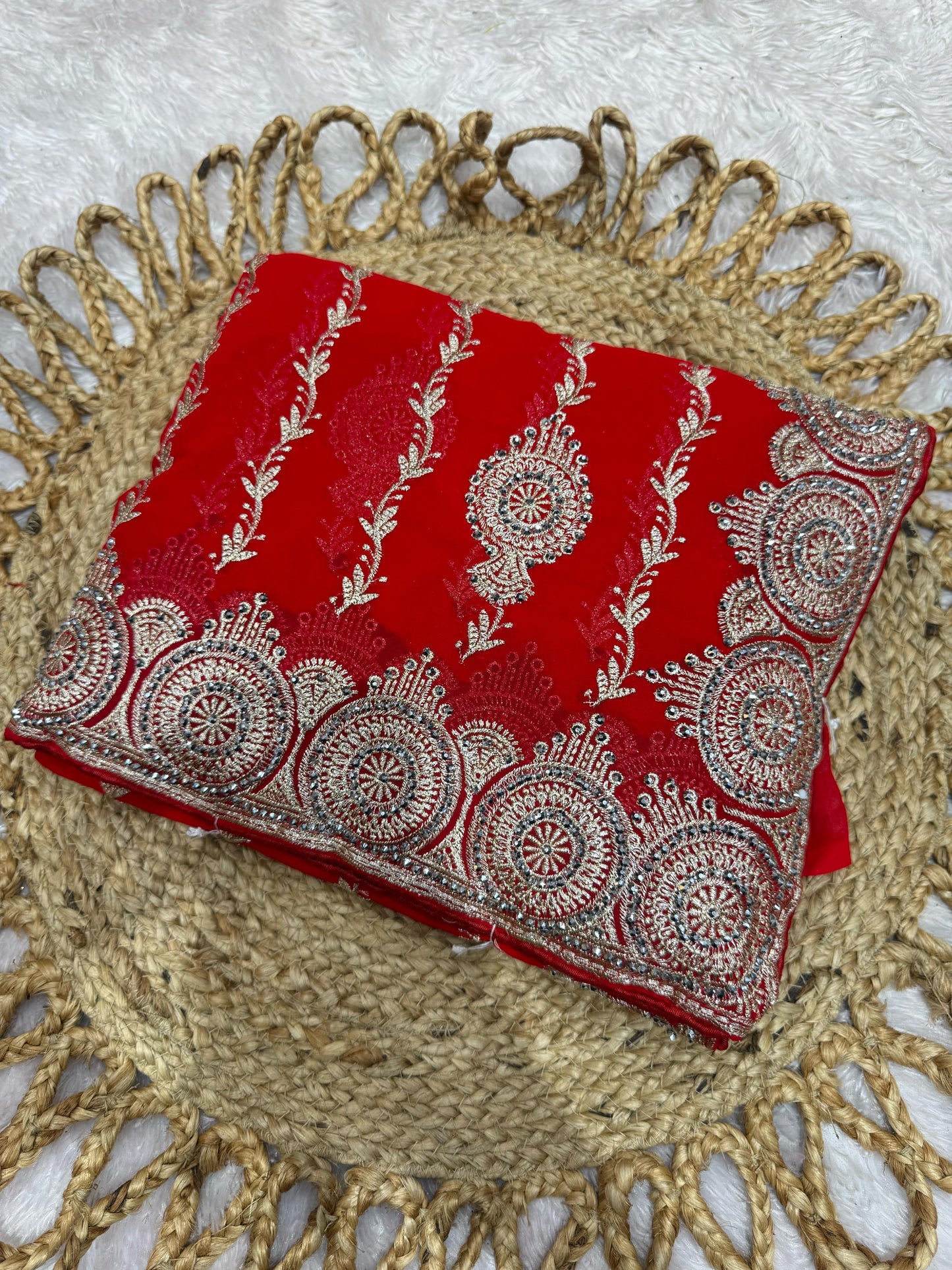BS-SHALINI BLOOMING SAREE WITH PREMIUM HEAVY EMBROIDERY WORK LINING PATTERN WITH BHUTA DESIGN WITH HEAVY DIAMOND WORK ALL OVER