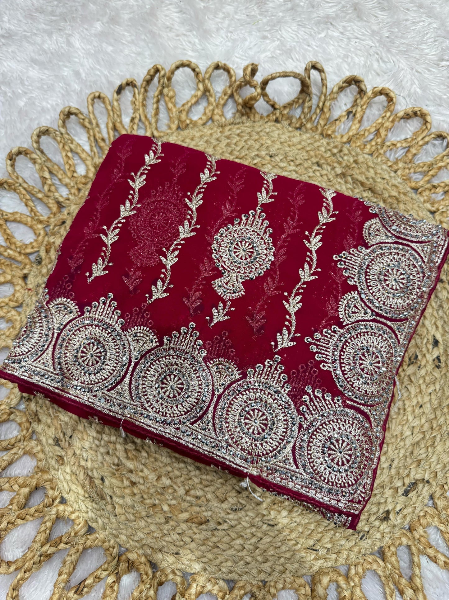 BS-SHALINI BLOOMING SAREE WITH PREMIUM HEAVY EMBROIDERY WORK LINING PATTERN WITH BHUTA DESIGN WITH HEAVY DIAMOND WORK ALL OVER