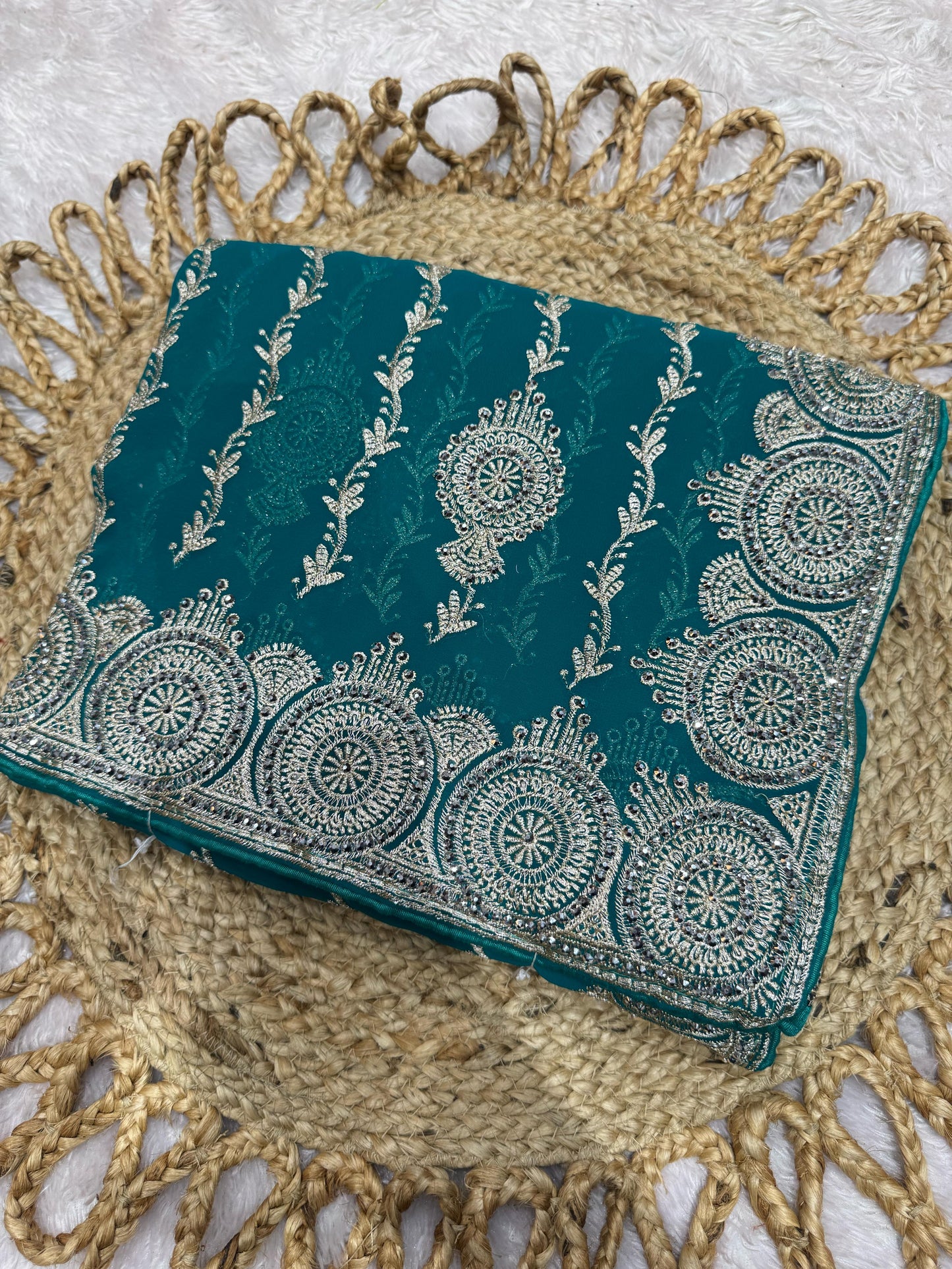 BS-SHALINI BLOOMING SAREE WITH PREMIUM HEAVY EMBROIDERY WORK LINING PATTERN WITH BHUTA DESIGN WITH HEAVY DIAMOND WORK ALL OVER