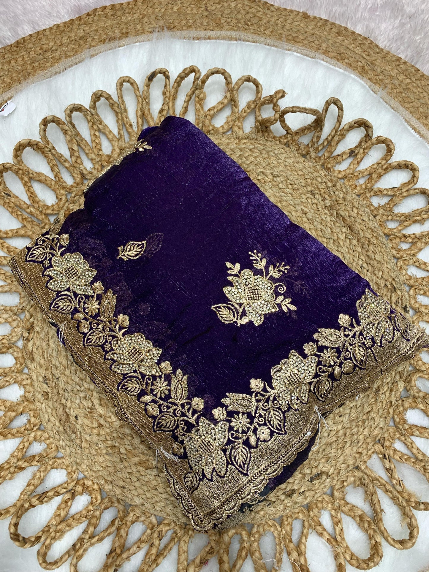BS-PAVITRA-RISTA SATIN FANCY SAREE WITH BEAUTIFUL SILVER JAREE WORK WITH JARKAN WORK ALL OVER THE SAREE