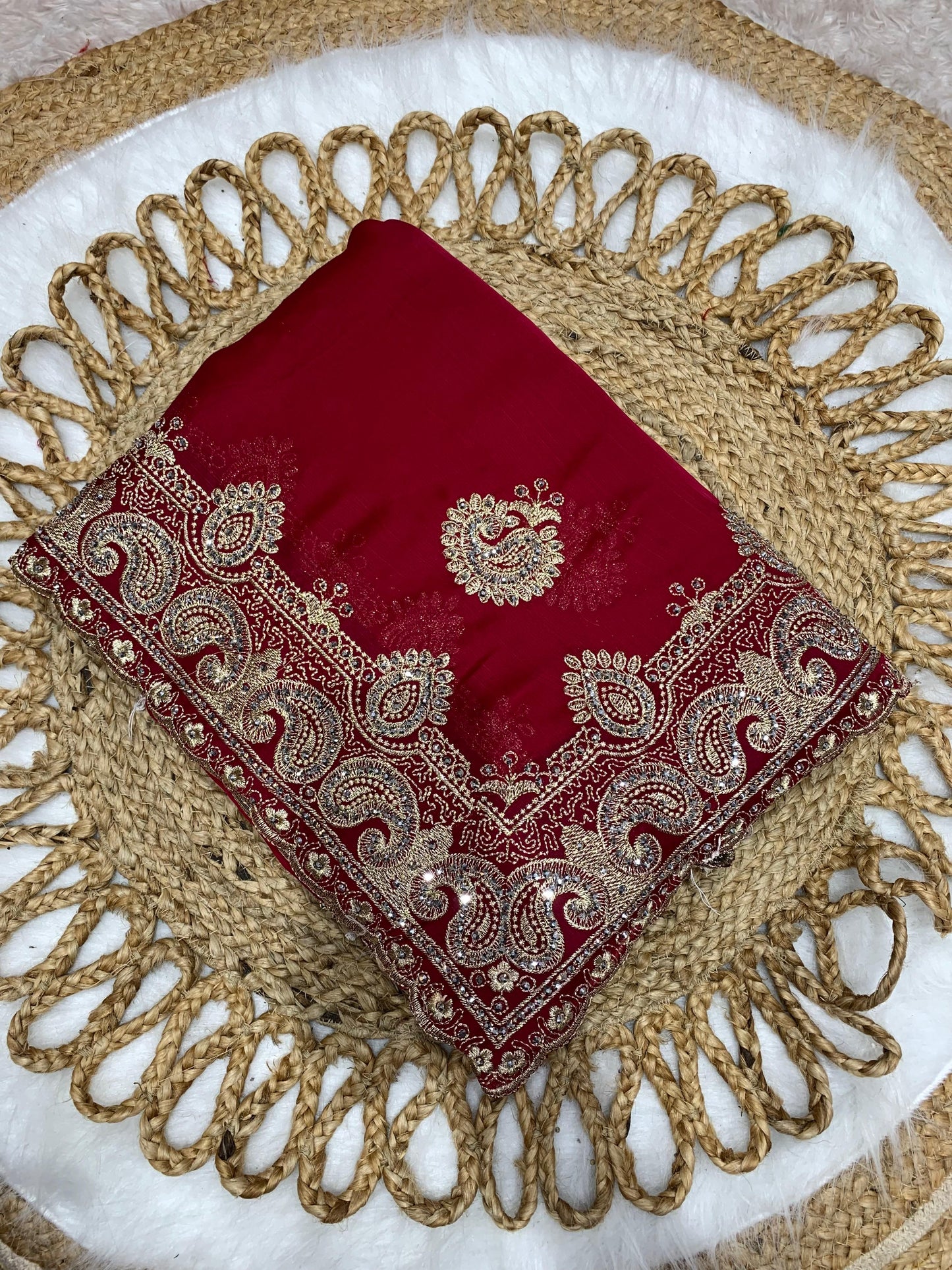BS-RING-TONE PREMIUM SATIN SAREE WITH HEAVY C-PAALLU DESIGN WITH SILVER JARKAN DIAMOND WORK ALL OVER WITH BEAUTIFUL BHUTA DESIGGN
