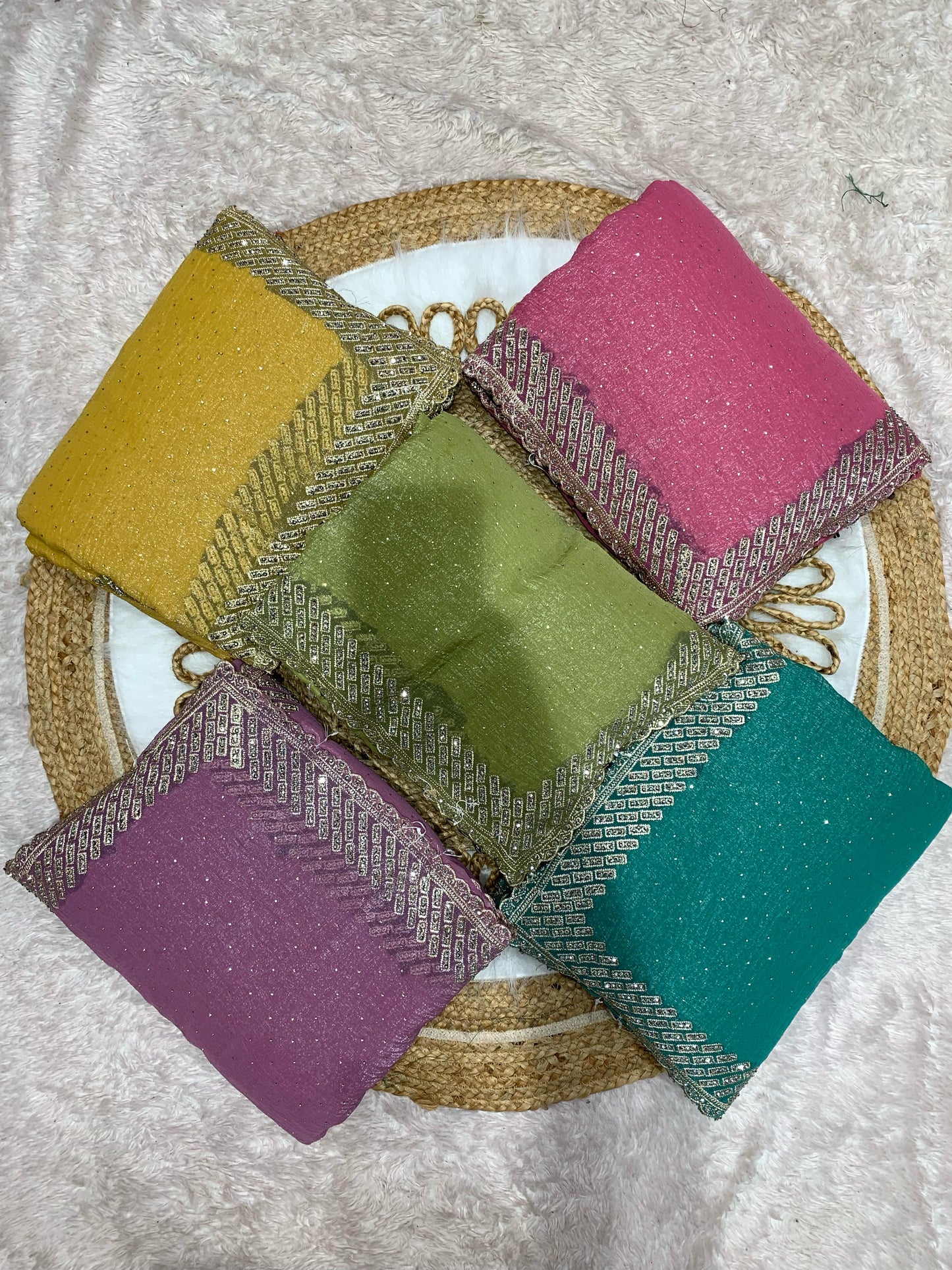 BS-PALLAVI PREMIUM FENDI SAREE WITHOUT JHARKAN UNIQUE WORK ALL OVER WITH CUTWORK BORDER