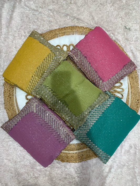 BS-PALLAVI PREMIUM FENDI SAREE WITHOUT JHARKAN UNIQUE WORK ALL OVER WITH CUTWORK BORDER