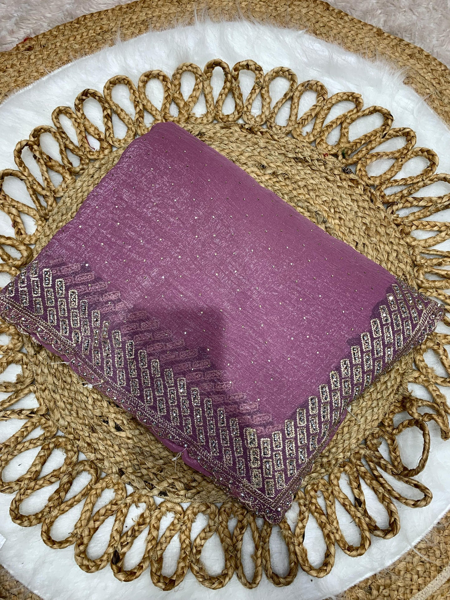BS-PALLAVI PREMIUM FENDI SAREE WITHOUT JHARKAN UNIQUE WORK ALL OVER WITH CUTWORK BORDER