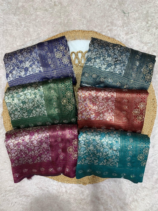 BS-KANJIVARAM PURE KANJIVARAM SILK WITH HEAVY JARKAN WORK ALL OVER WITH RICH PALLU WITH TASSELS ATTACHED