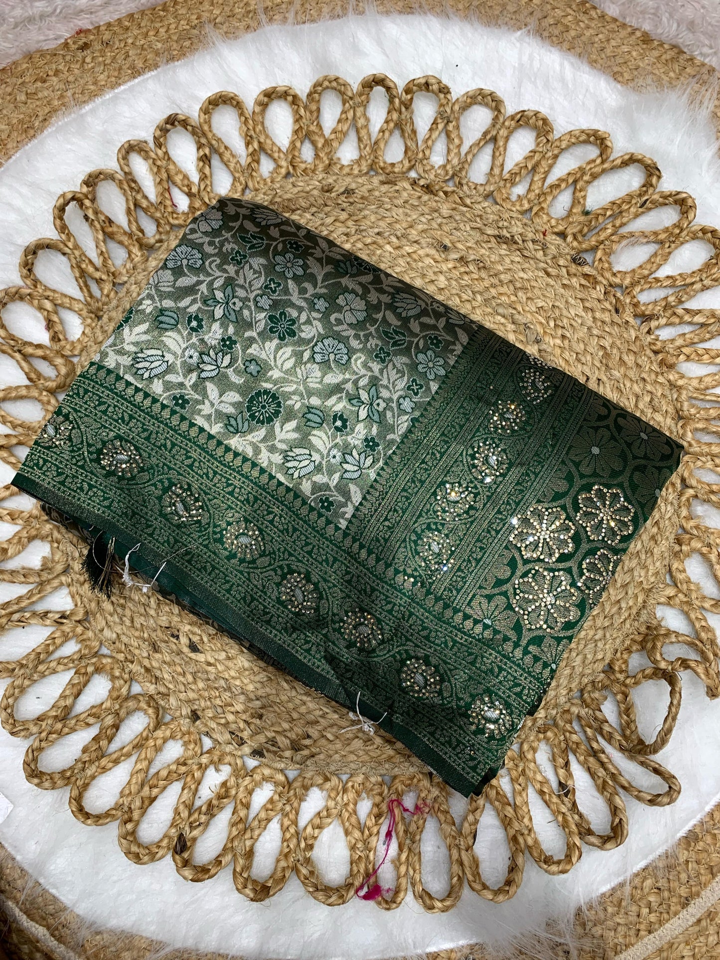 BS-KANJIVARAM PURE KANJIVARAM SILK WITH HEAVY JARKAN WORK ALL OVER WITH RICH PALLU WITH TASSELS ATTACHED