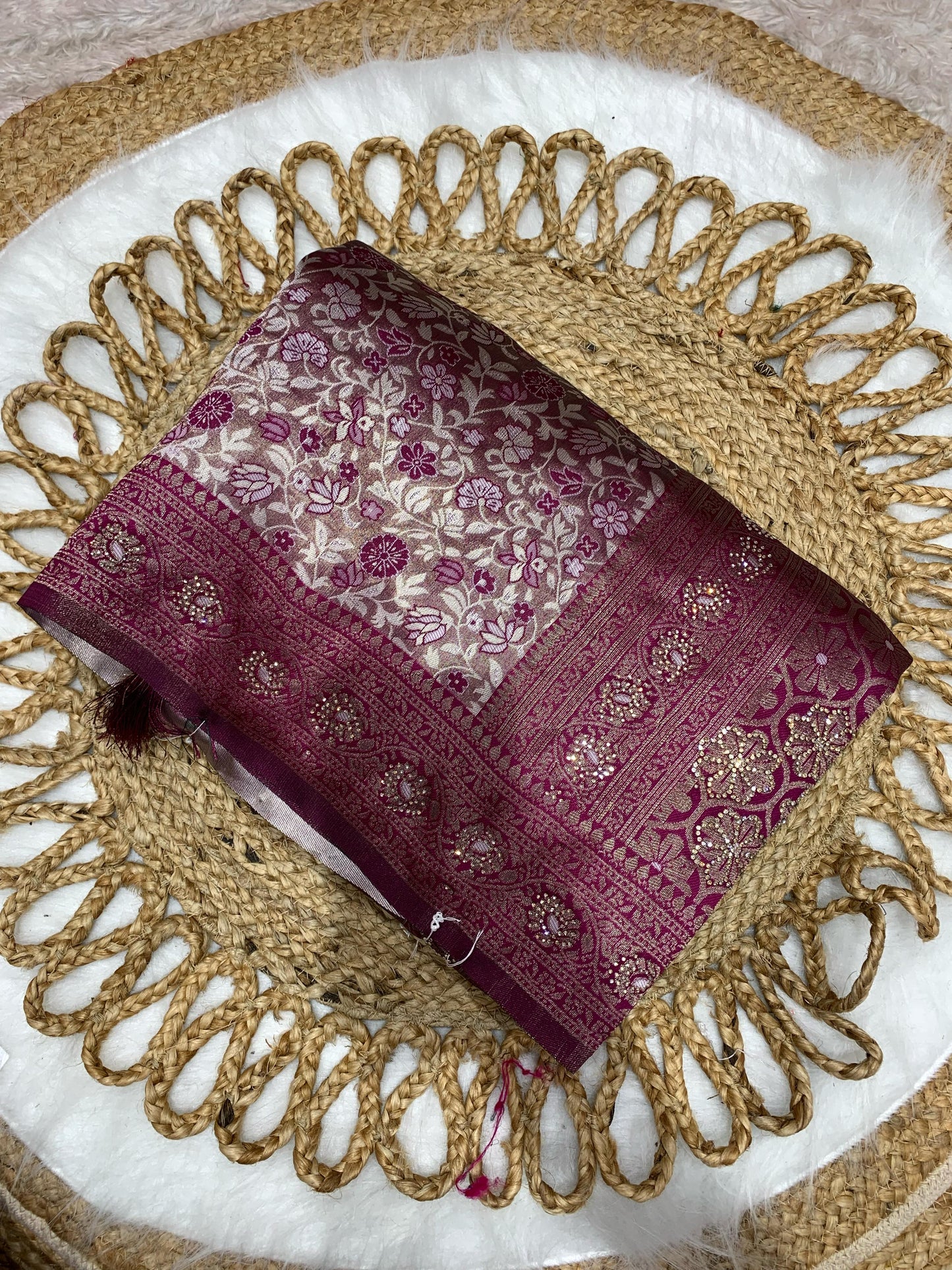 BS-KANJIVARAM PURE KANJIVARAM SILK WITH HEAVY JARKAN WORK ALL OVER WITH RICH PALLU WITH TASSELS ATTACHED