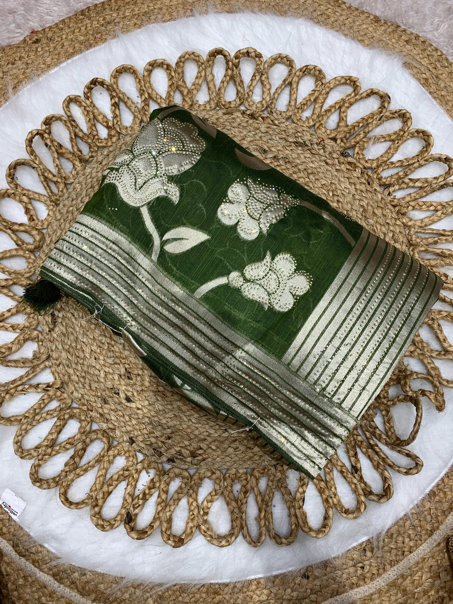 BS-CHANDRAYAN PREMIUM LINEN COTTON SILK WITH STONE WORK ALL OVER WITH BEAUTIFUL BIG FLOWER DESIGN ALL OVER WITH RICH PALLU