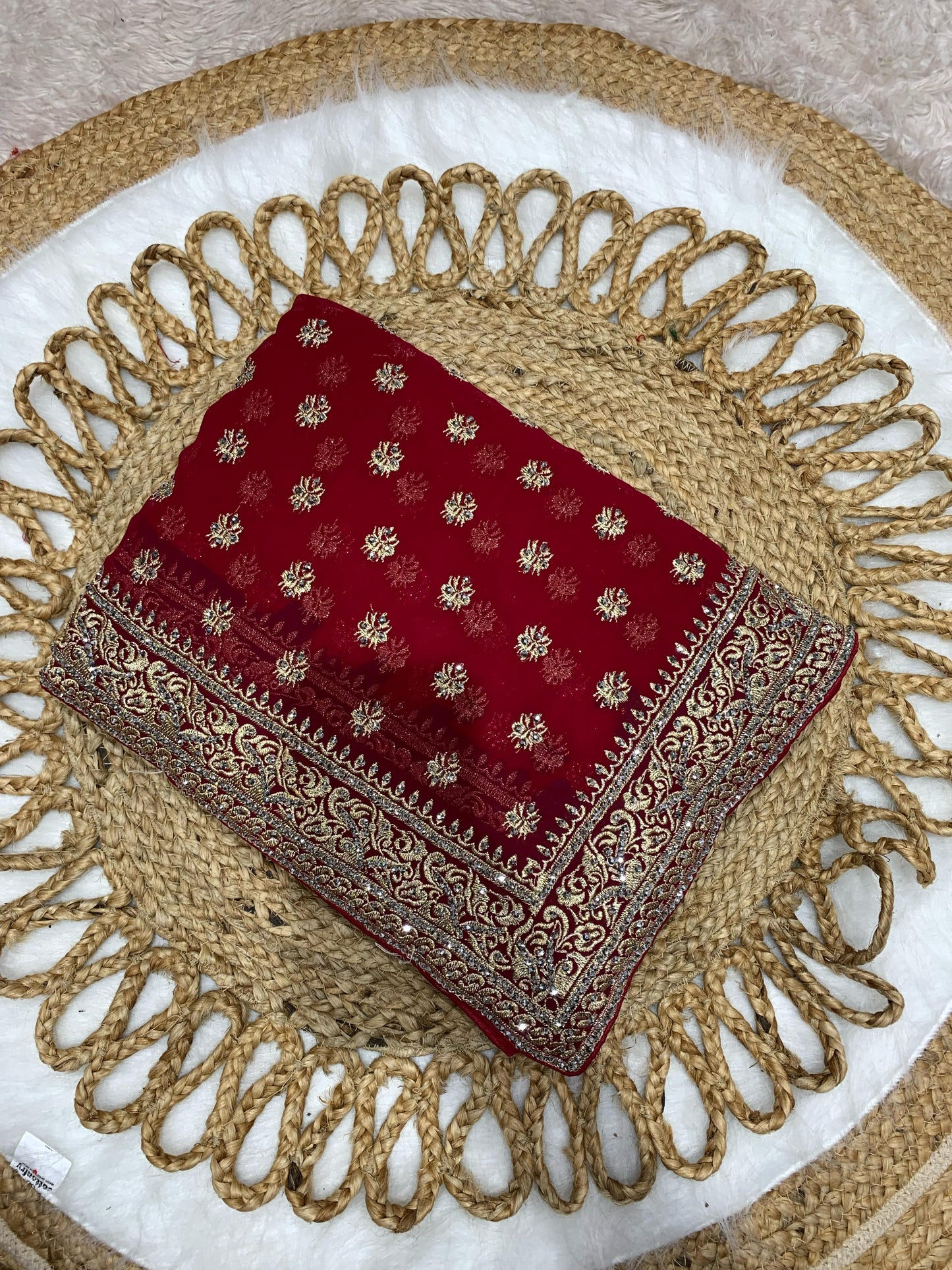 BS-BINDHIA BLOOMING SAREE WITH HEAVY JARKAN WORK WITH BHUTI DESIGN ALL OVER