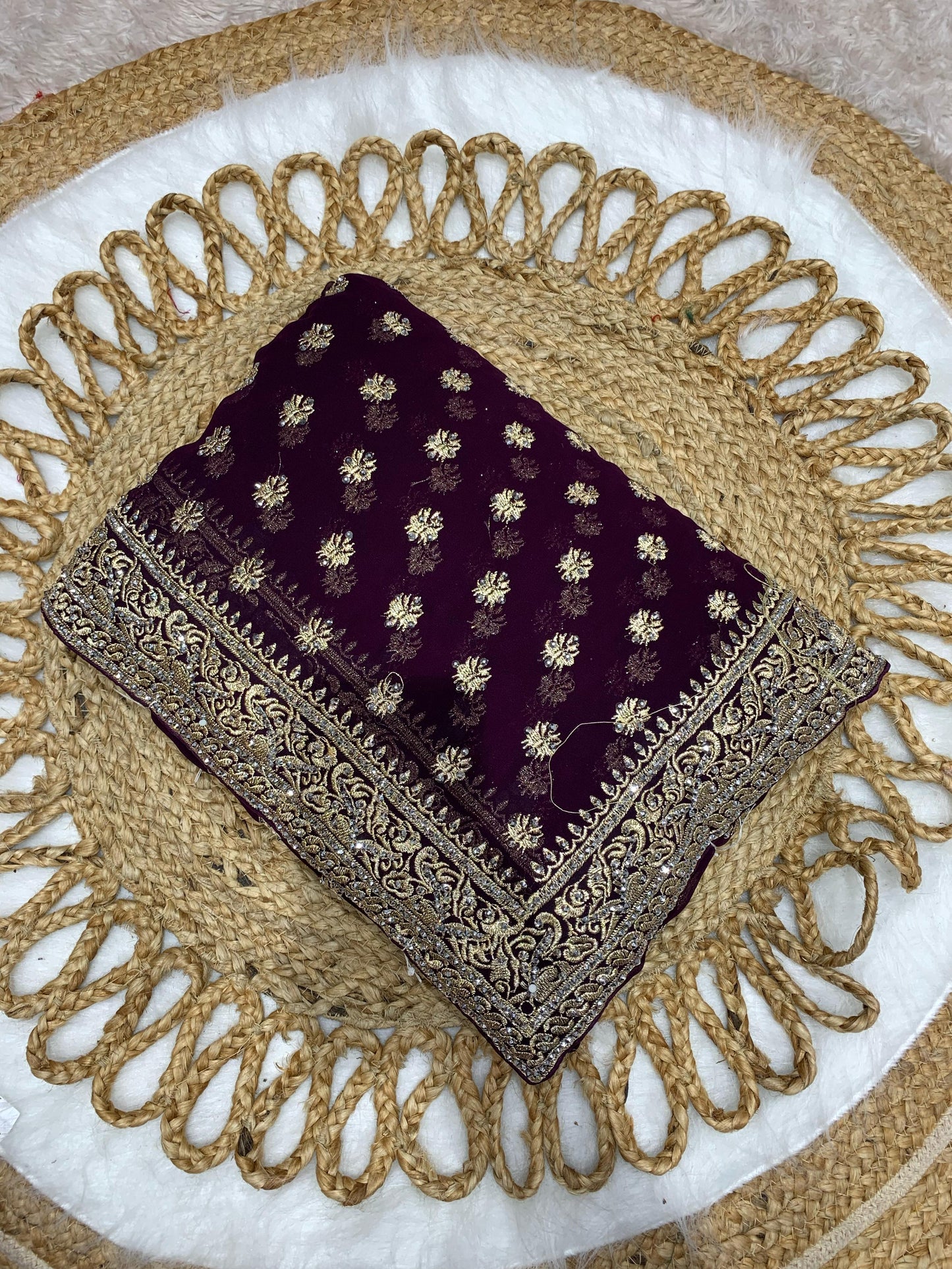 BS-BINDHIA BLOOMING SAREE WITH HEAVY JARKAN WORK WITH BHUTI DESIGN ALL OVER