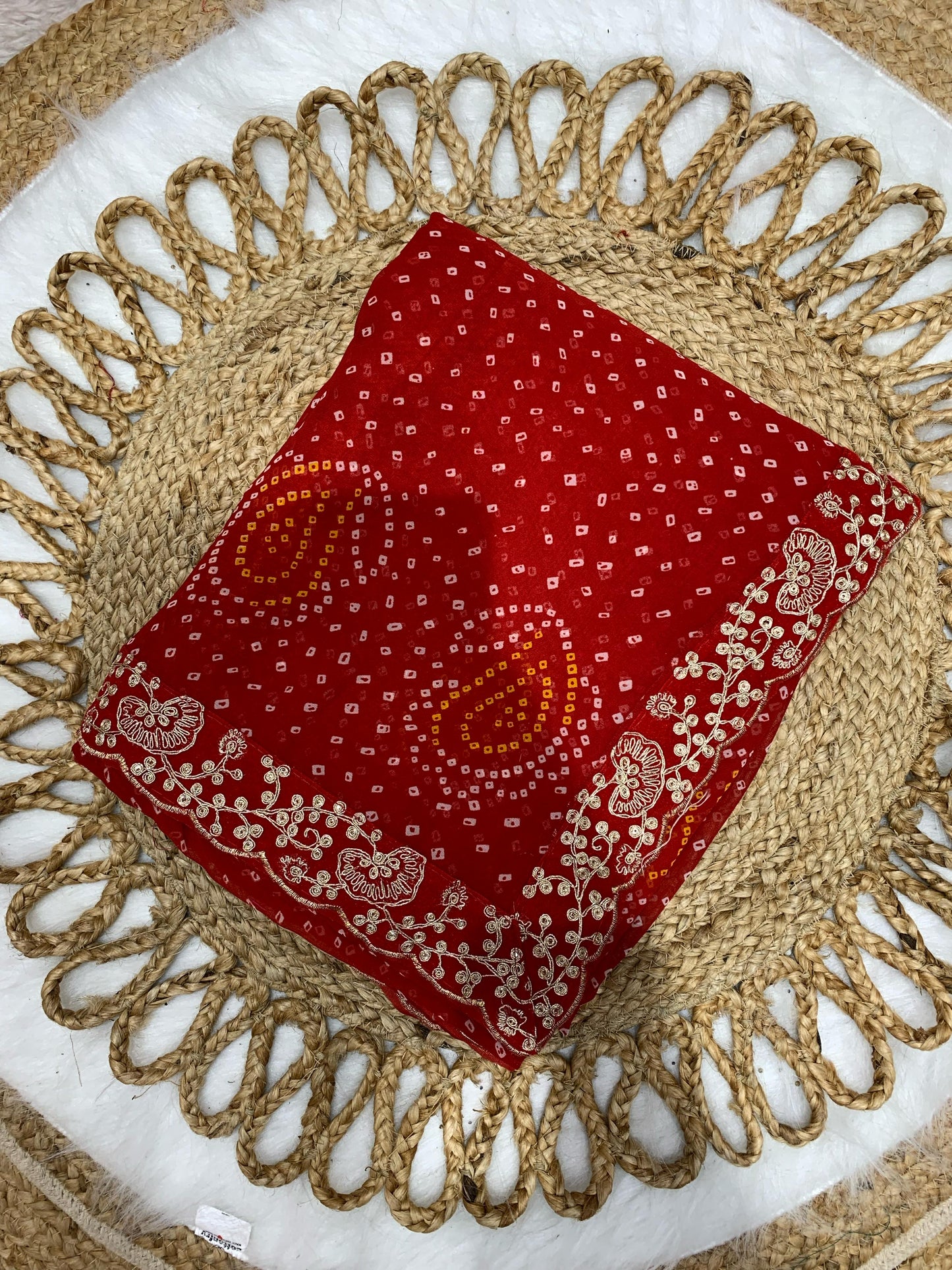 KAS-POOJA PREMIUM BANDHANI CHUNRI SAREE SPECIAL RED COLLECTION WITH PITA WORK BORDER ALL OVER
