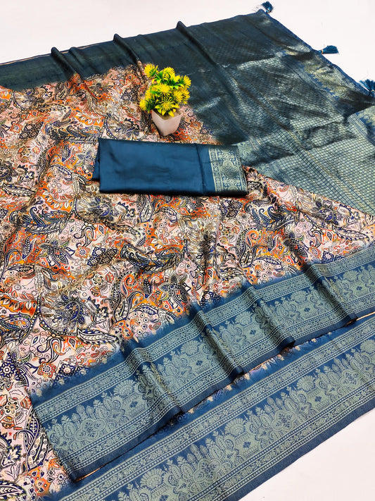 DP-NEWYORK ITALIAN DOLA SILK SAREE WITH BEAUTIFUL FLORAL DESIGN WITH PREMIUM BORDER DESIGN WITH RICH PALLU WITH TASSELS ATTACHED