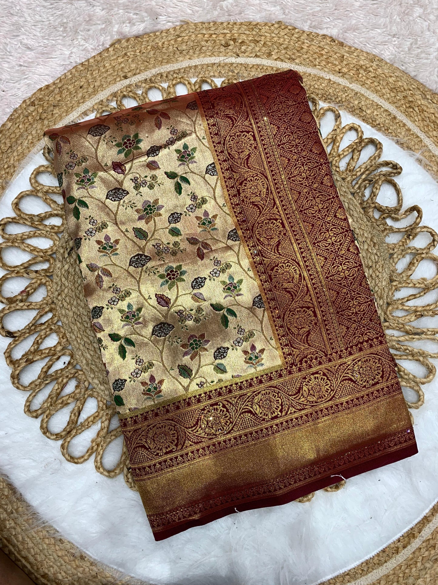 BS-DHARMAVARAM PURE DHARMAVARAM SAREE WITH HEAVY SIROSKI WORK ALL OVER WITH RICH PALLU WITH TASSELS ATTACHED