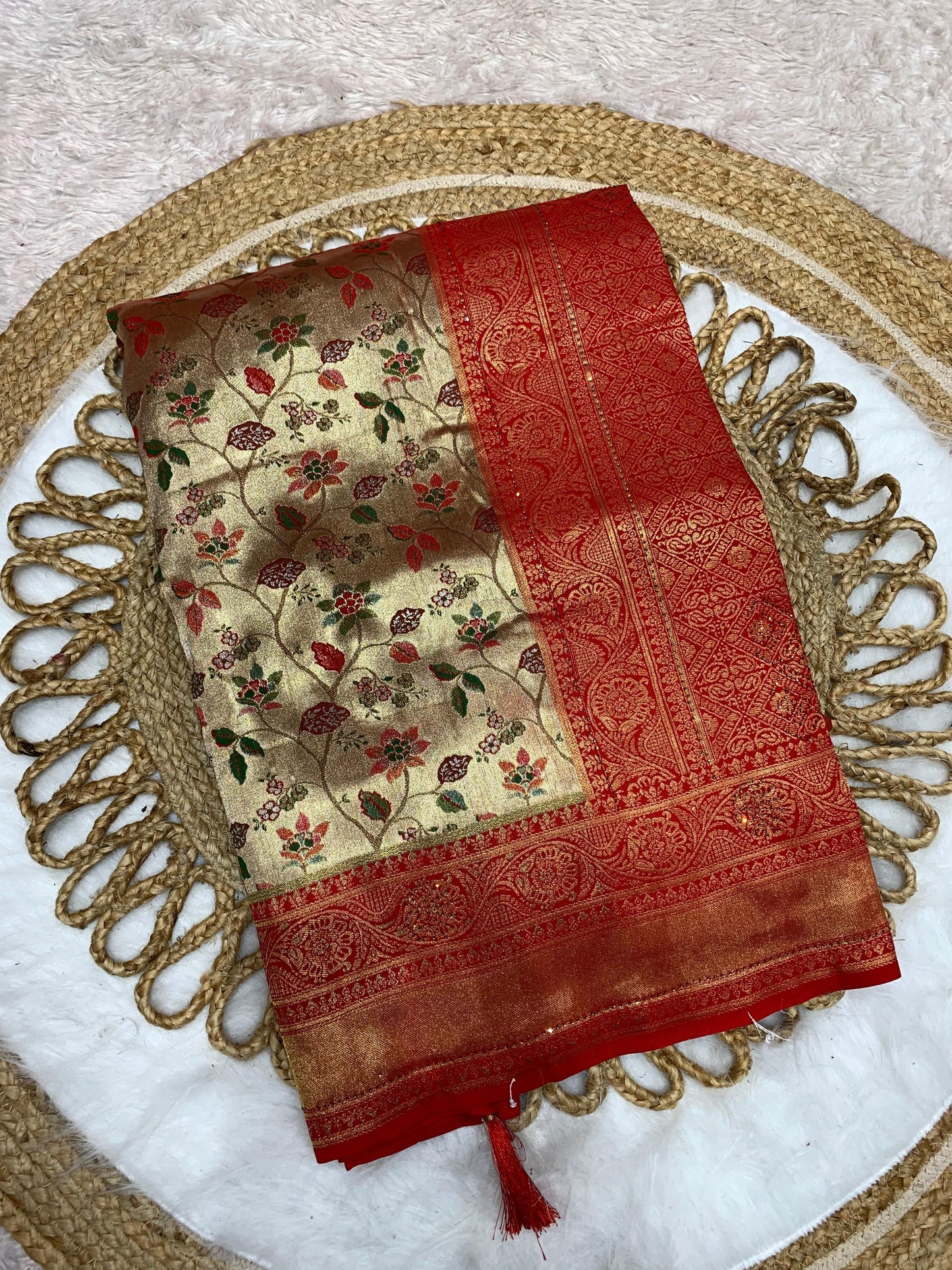 BS-DHARMAVARAM PURE DHARMAVARAM SAREE WITH HEAVY SIROSKI WORK ALL OVER WITH RICH PALLU WITH TASSELS ATTACHED