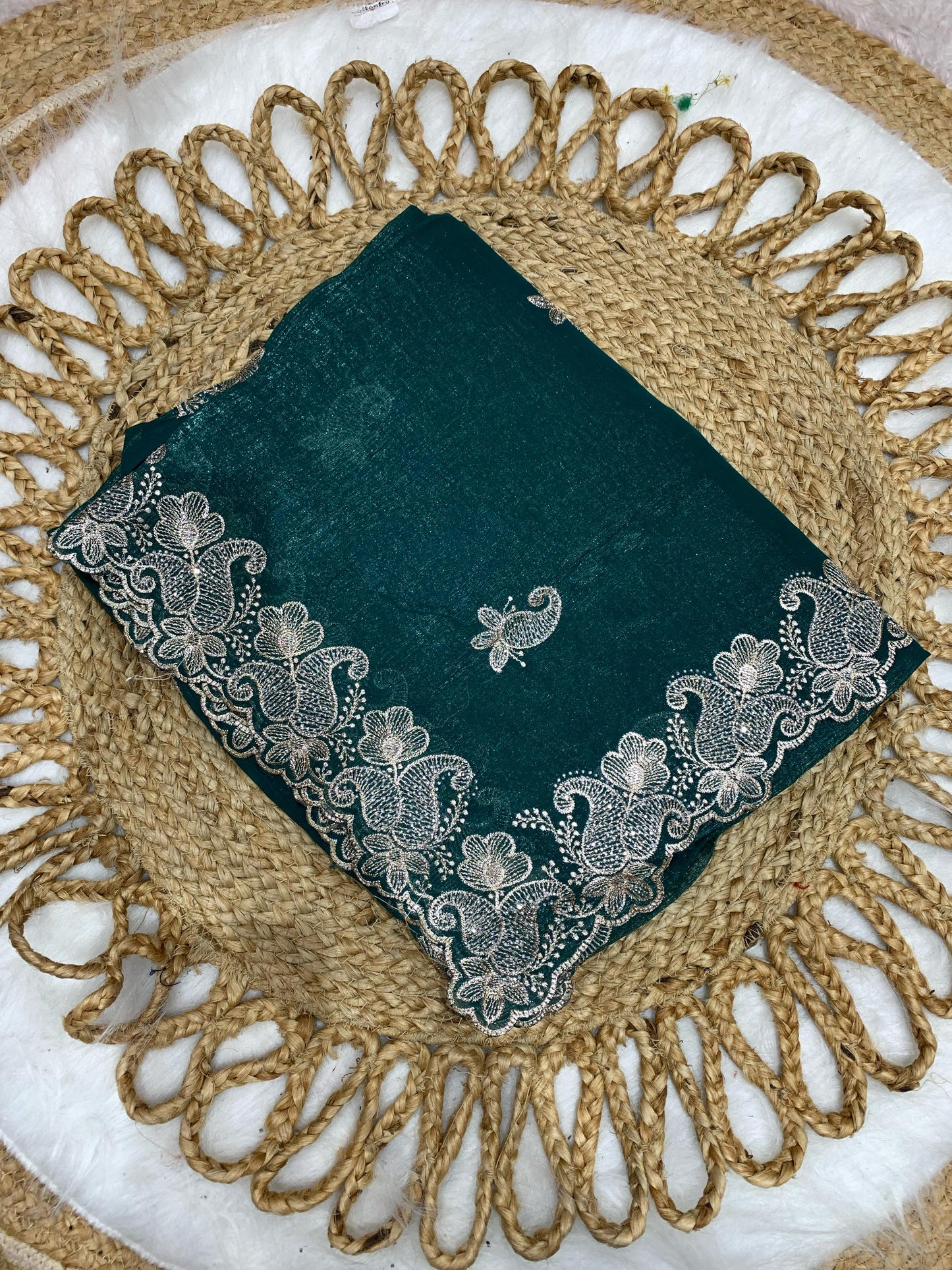 KAS-SITARAM FANCY CRUNCHY SAREE WITH BEAUTIFUL SILVER  EMBROIDERY WORK WITH BHUTA