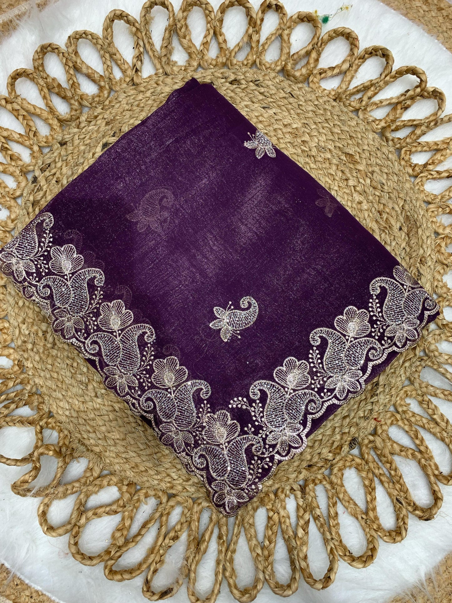 KAS-SITARAM FANCY CRUNCHY SAREE WITH BEAUTIFUL SILVER  EMBROIDERY WORK WITH BHUTA