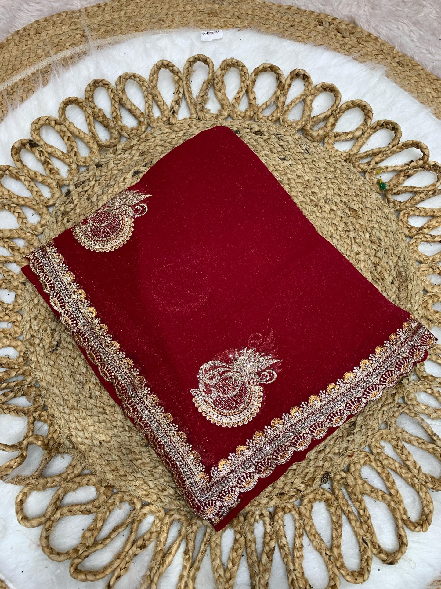 KAS-NENCY PREMIUM SIMMER SAREE WITH HEAVY COPPER AND SILVER EMBROIDERY WITH BEAUTIFUL BHUTA DESIGN