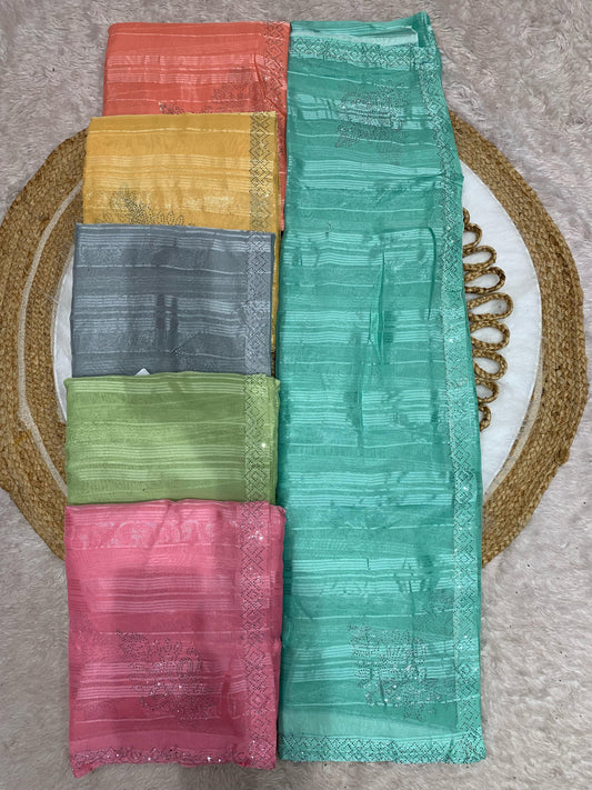 KAS-PINKI PREMIUM RASGULLA PATTERN SAREE WITH BEAUTIFUL SIROSKI ON BORDER AND SIROSKI BUTHA DESIGN