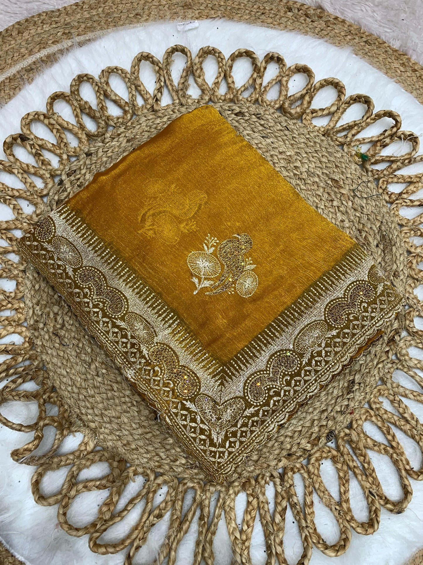 KAS-CHAHAL PREMIUM FENDI CHIFFON SAREE WITH BEAUTIFUL EMBROIDERY WORK WITH PARROT BHUTA