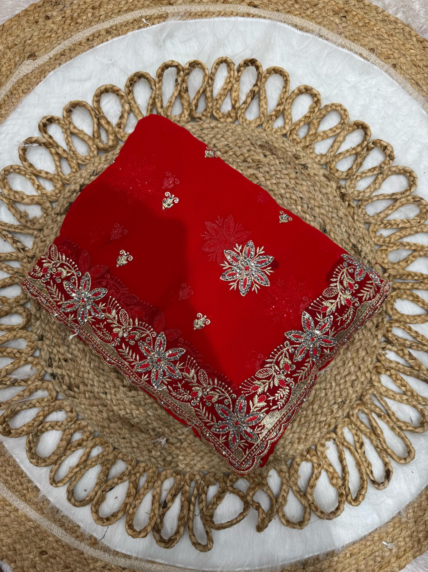 BS-KOLAVERI BLOOMING SAREE WITH PREMIUM EMBORIODERY WORK WITH DIMAOND AND SILVER JARKAN WORK ALL OVER