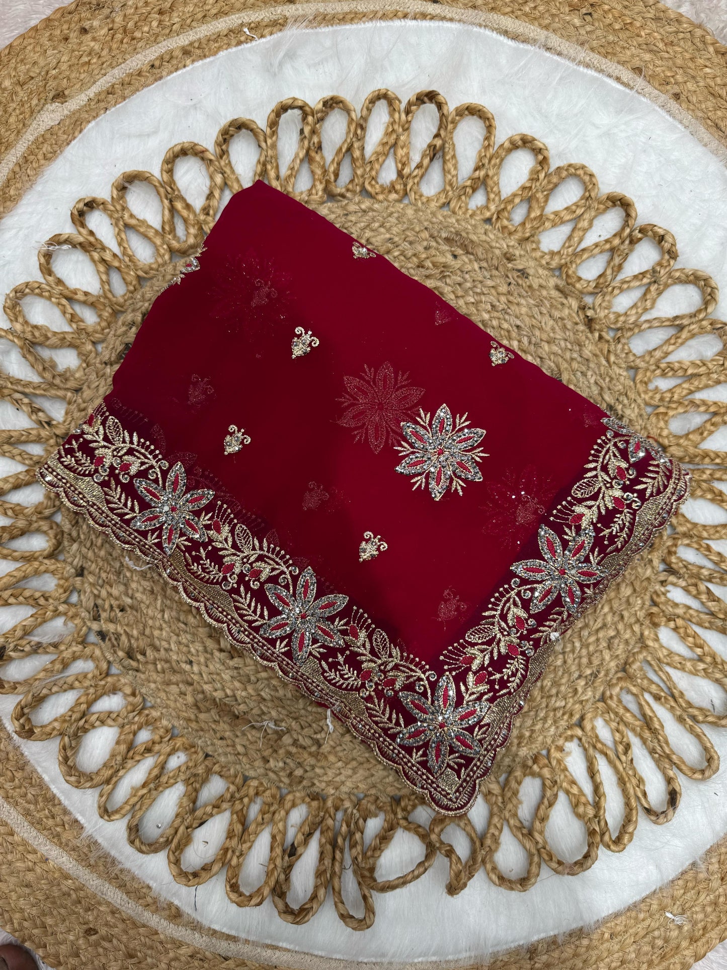 BS-KOLAVERI BLOOMING SAREE WITH PREMIUM EMBORIODERY WORK WITH DIMAOND AND SILVER JARKAN WORK ALL OVER