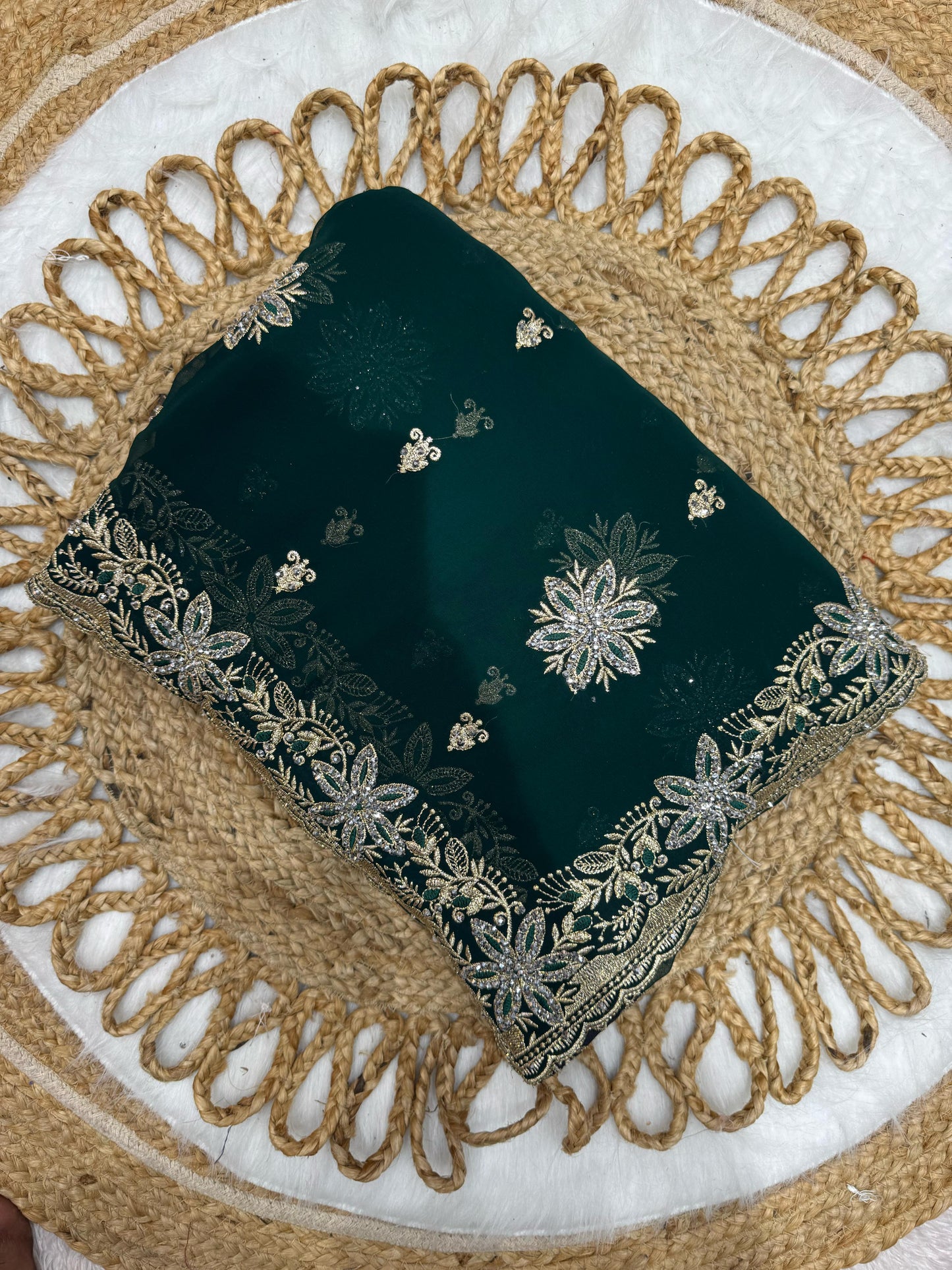 BS-KOLAVERI BLOOMING SAREE WITH PREMIUM EMBORIODERY WORK WITH DIMAOND AND SILVER JARKAN WORK ALL OVER