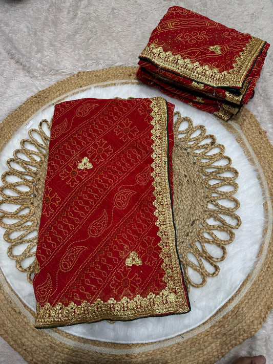 KAS-RADHEY BANDHANI SAREE WITH EMBROIDERY WORK WITH BEAUTIFUL PATTERN