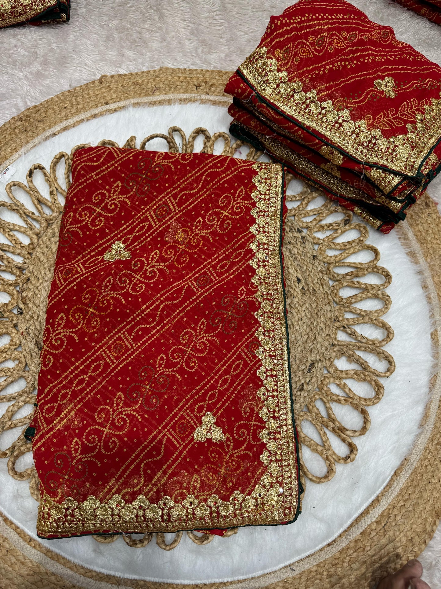 KAS-RADHEY BANDHANI SAREE WITH EMBROIDERY WORK WITH BEAUTIFUL PATTERN